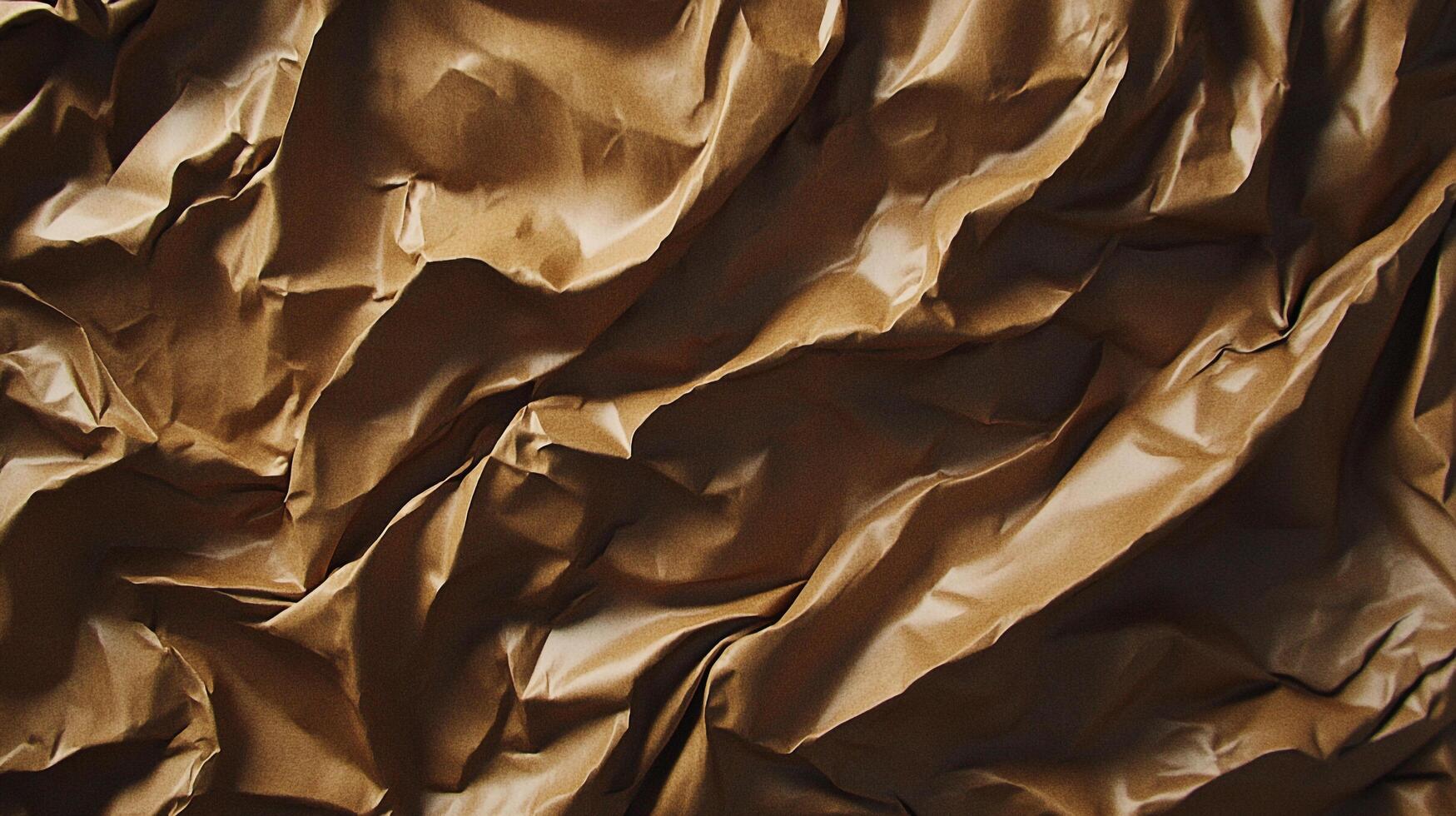Close-up of crumpled brown paper, highlighting its texture and folds under light. Shows shadow, depth and paper's surface. Aesthetic texture. photo