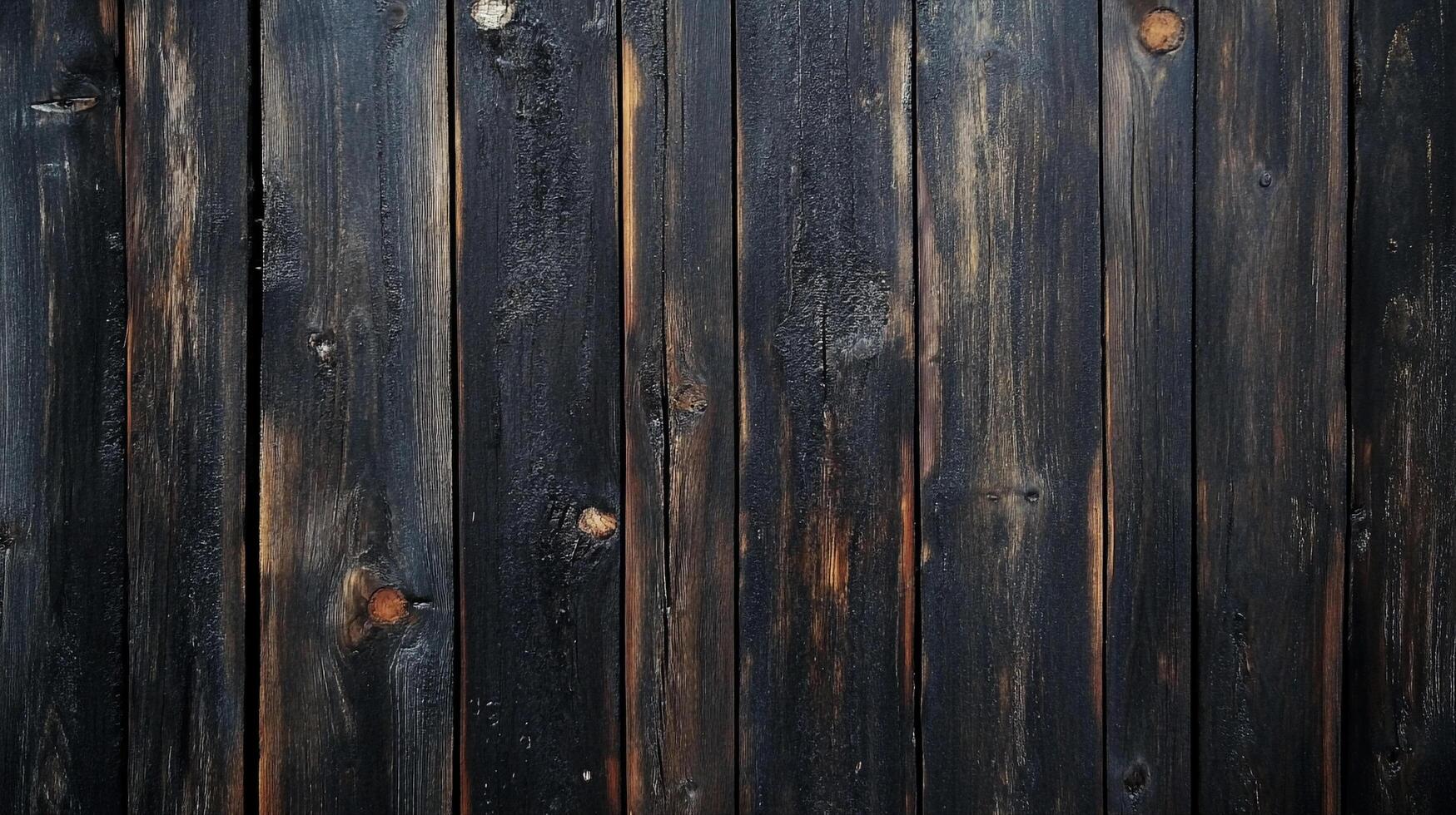 Dark wood grain with texture and patterns, creating an aged and organic feel. Knots and weathering add character to the rustic design. photo