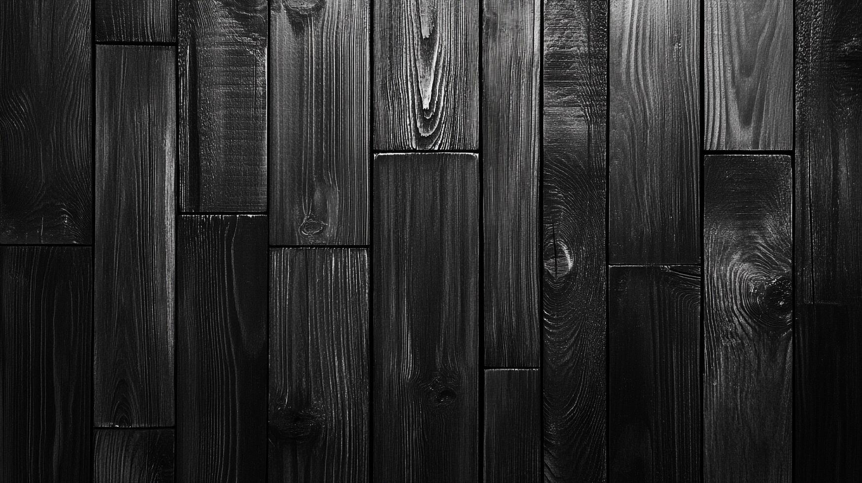 High-contrast close-up of a dark, textured wooden surface featuring varying lengths and grain patterns. Ideal for rustic or industrial themes. photo