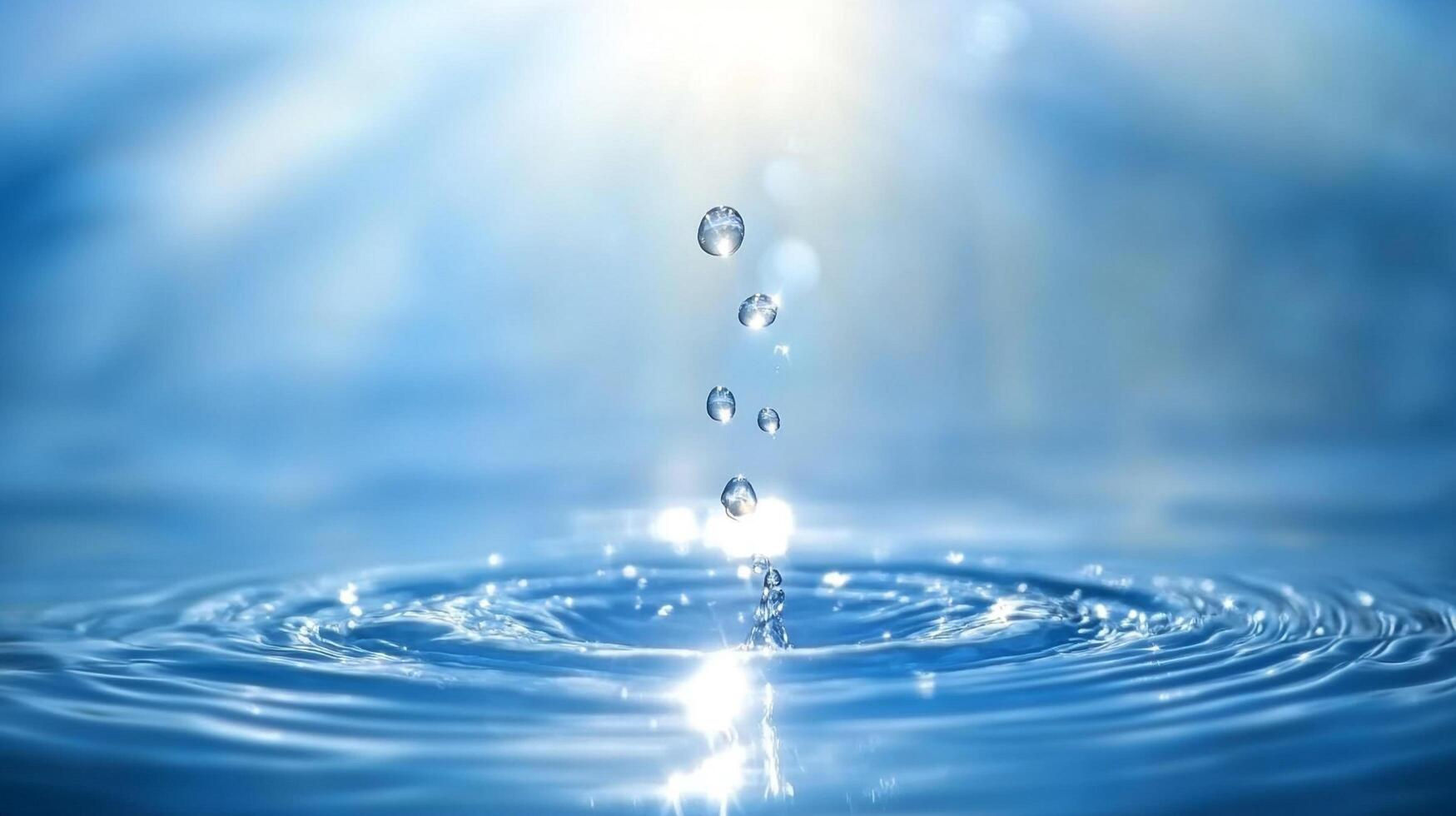 Captivating water droplets suspend in the air just above a pond as they create ripples upon impact on a bright sunny day photo