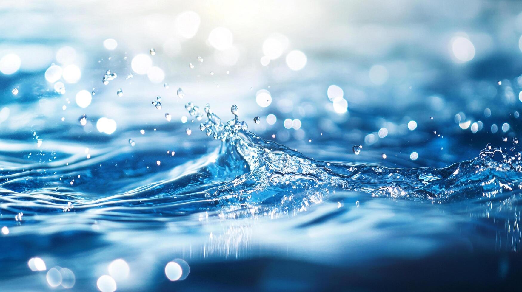 A captivating close-up of crystal-clear water, creating a mesmerizing play of light and motion. The water sparkles with bokeh. photo
