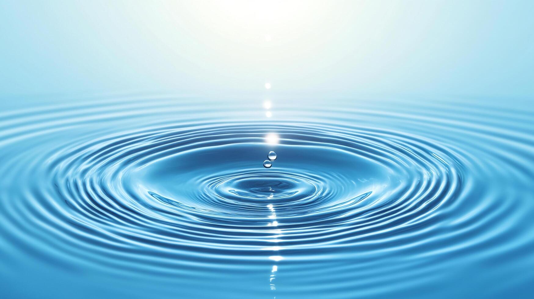 Captivating droplet photography with intricate ripple patterns and reflections. The water glistens, exuding purity, freshness and tranquility. photo