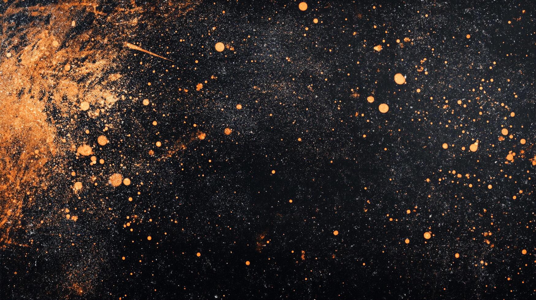 Abstract background with gold splashes and dots on a black backdrop, creating a dynamic, textured and visually appealing composition. photo