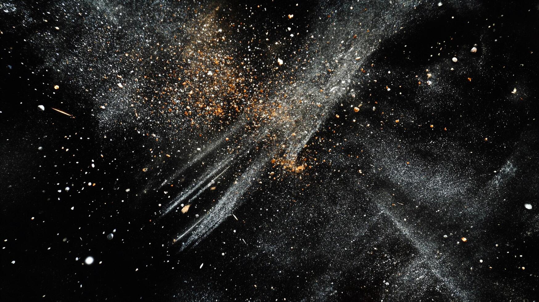 Mystic dust cloud on a dark canvas, creating a starry effect. The image is a burst of particles, blending dark space with cosmic debris. photo