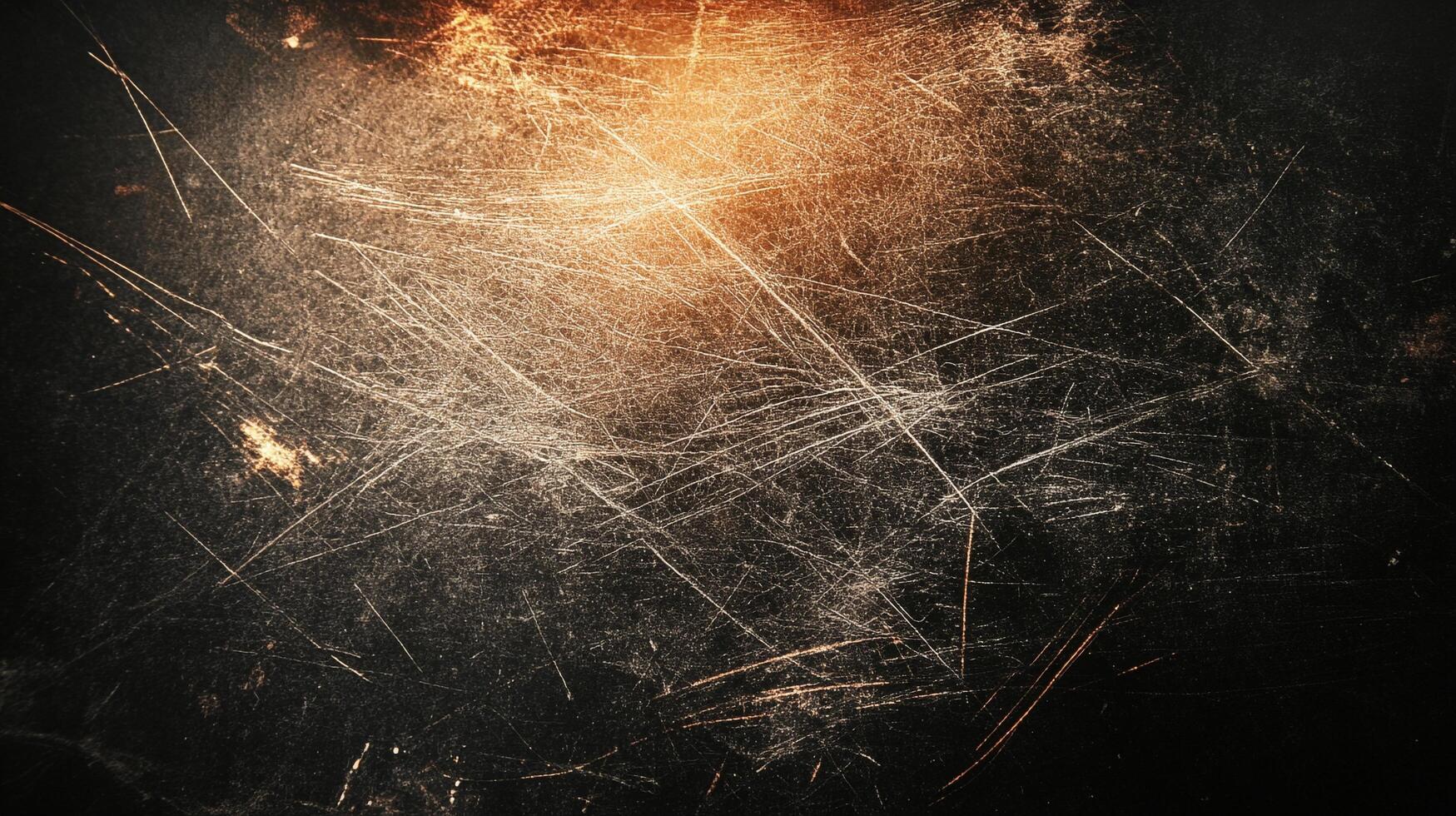 A worn and scratched surface with an abstract pattern of light and dark areas and lines, with subtle warm light on the top part. photo
