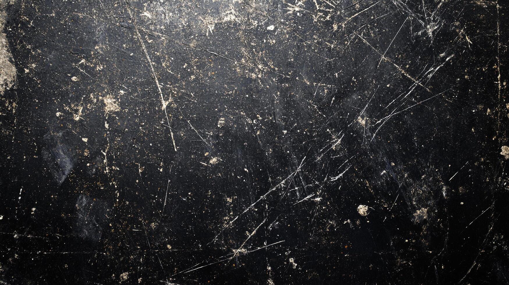 Worn black surface with white scratches and specks, creating a gritty texture, suitable for backgrounds and overlays. photo