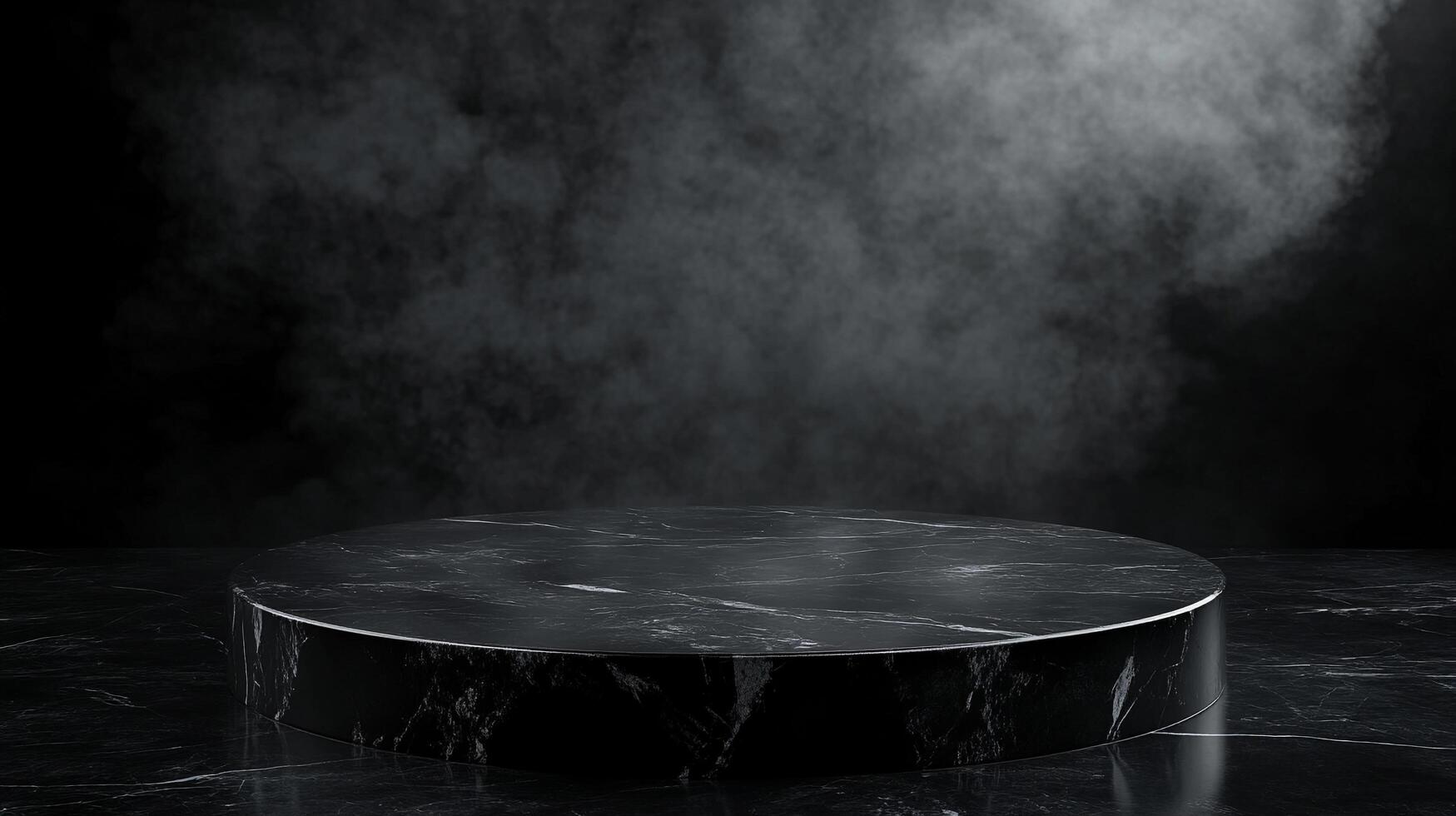 Elegant dark marble pedestal enveloped in ethereal smoke, perfect for showcasing products with a touch of dramatic sophistication. photo