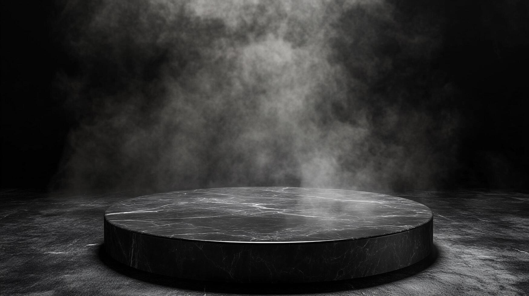 Elegant marble podium against a dark, smoky backdrop. Perfect for product display, showcasing sophistication and subtle drama in advertisements. photo