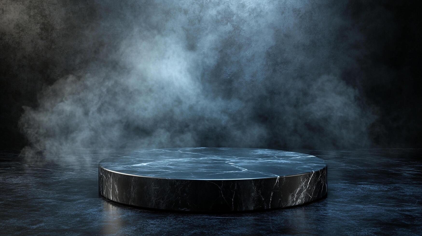 Elegant marble podium in a smoky ambiance. Perfect for showcasing products with a touch of sophistication and mystery. photo