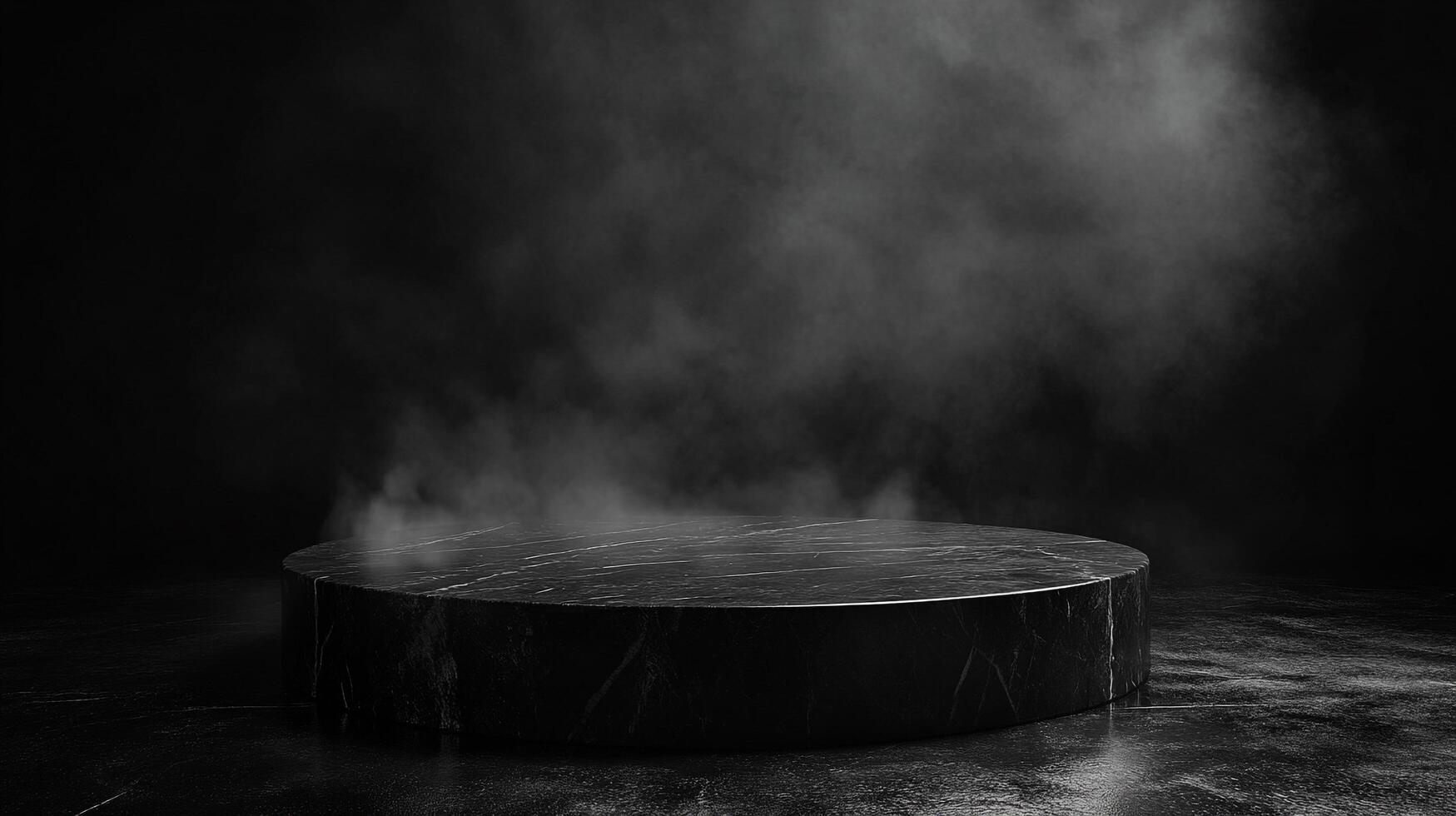 Mysterious marble platform amidst smoke, perfect for showcasing high-end products in a dramatic and captivating presentation. photo