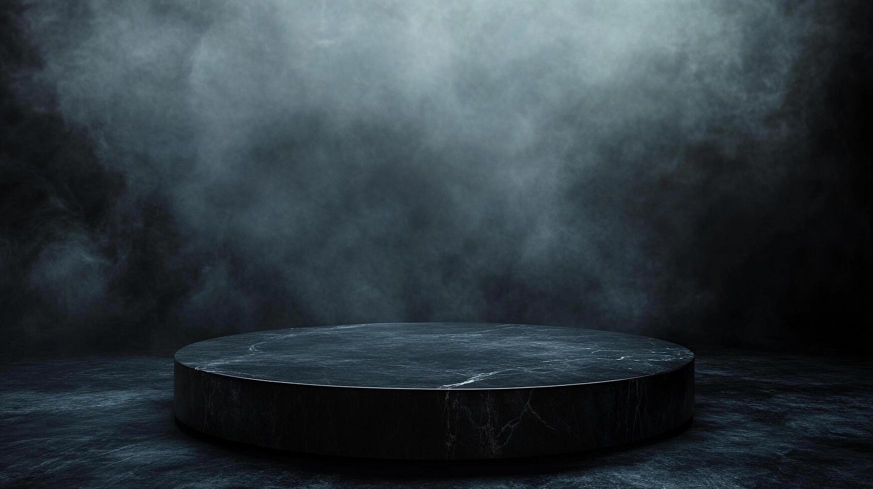 Marble platform in atmospheric setting with swirling vapor background. Perfect for product display or conceptual presentation. Clean presentation photo