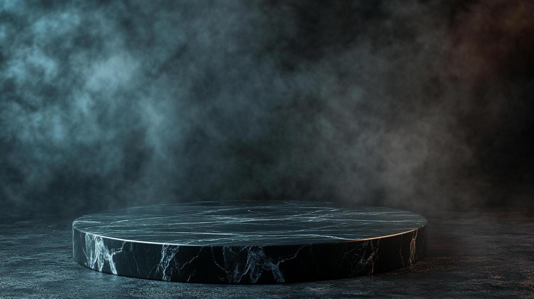 Elegant marble podium illuminated by soft light against a dark background for showcasing products or artistic displays with visual appeal. photo