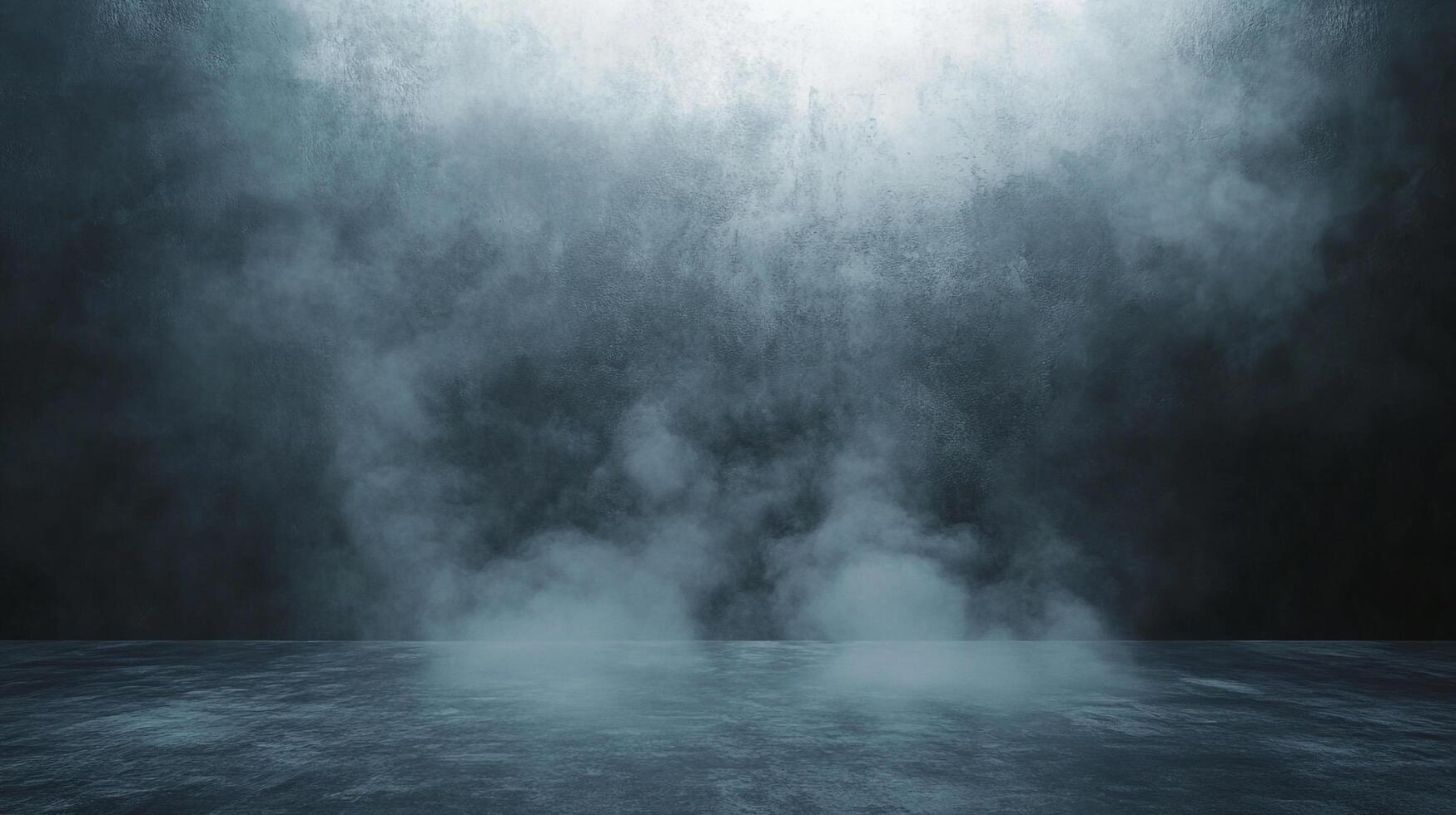 Ethereal scene featuring a dim stage, a textured wall, and a hazy atmosphere. Mysterious and dramatic lighting. Ideal for theatrical themes. photo
