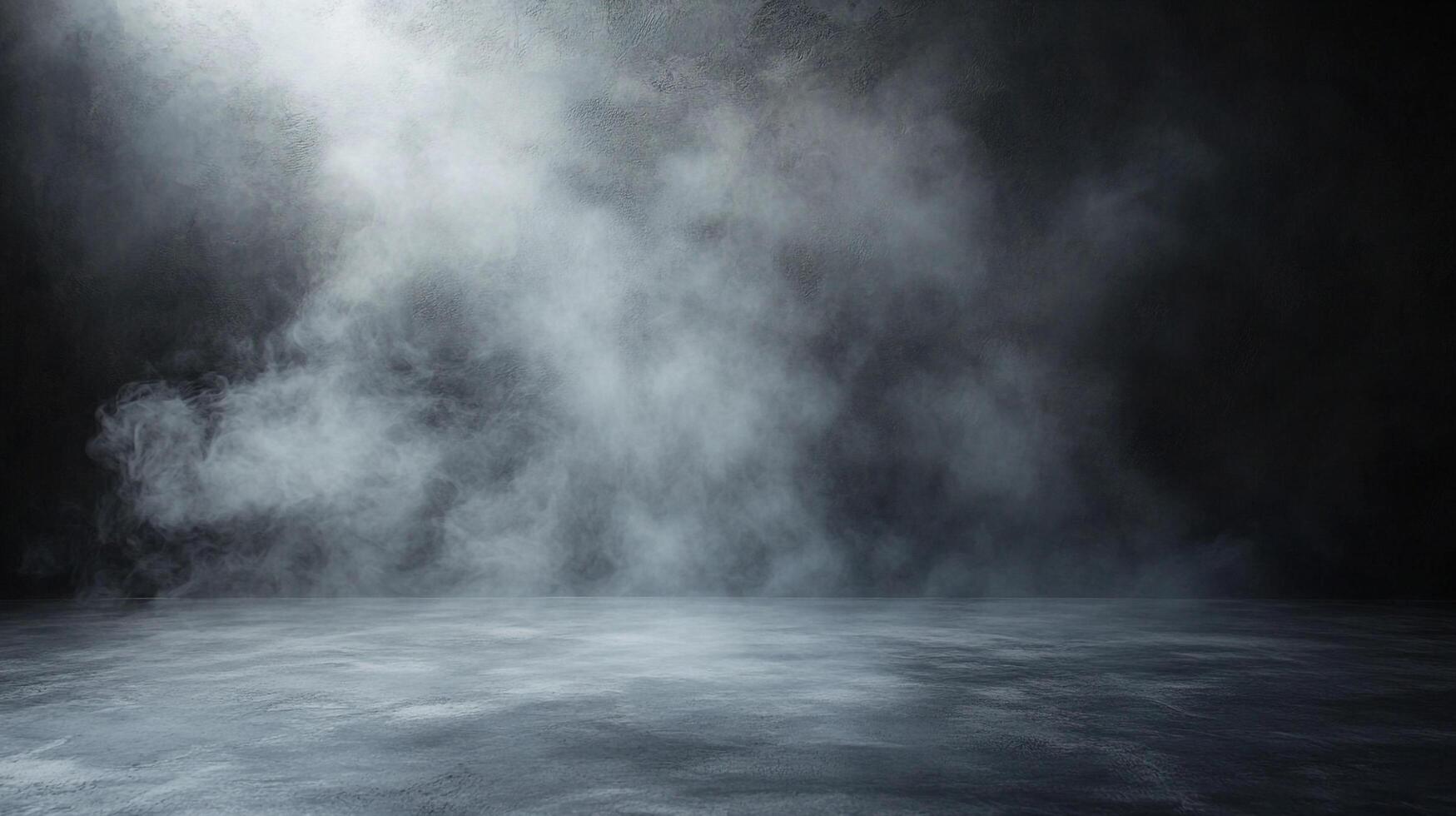 A smoky scene unfolds in a darkened room. A concrete floor reflects ambient light, adding depth and mystery to the composition. photo