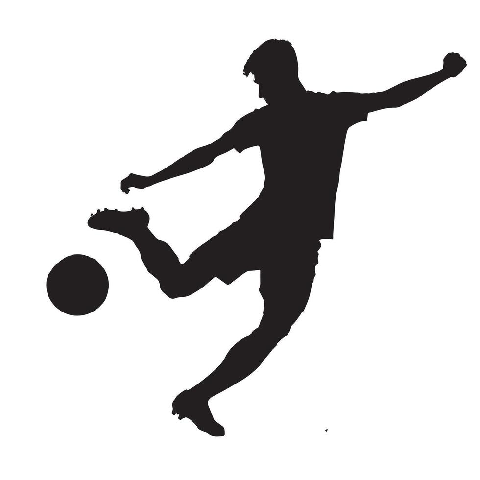 Silhouette of a soccer player mid-kick in an action pose, isolated on a white background vector