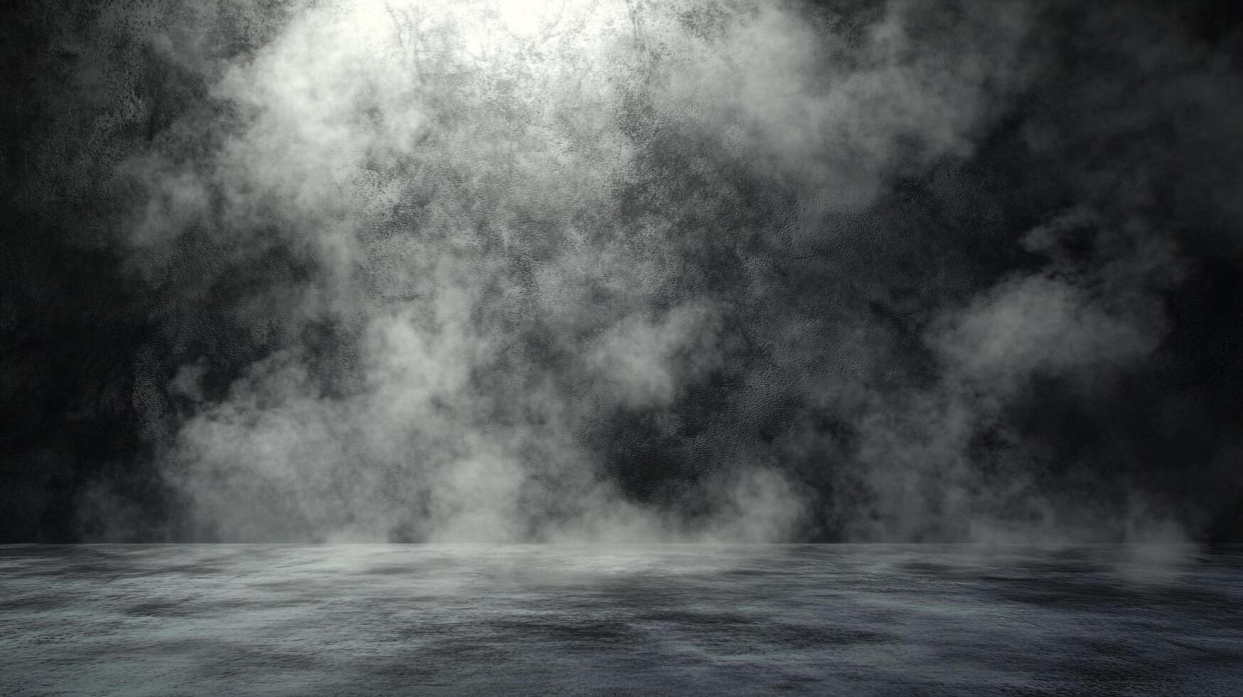 Moody scene with swirling smoke, dramatic lighting, and textured concrete floor, creating a sense of mystery and ethereal atmosphere. photo