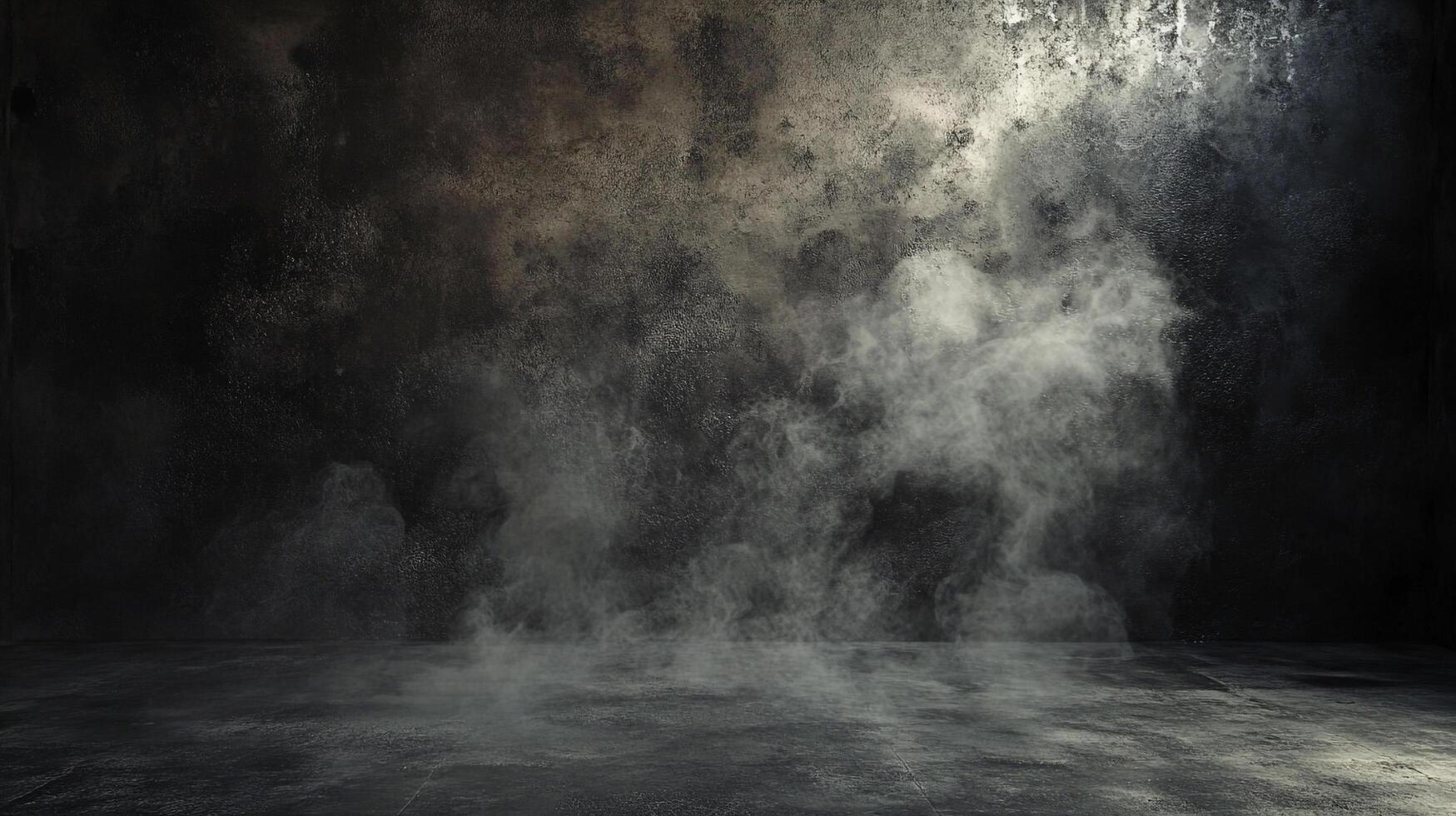 Atmospheric studio shot, featuring a textured wall and floor, partially obscured by a light haze or dust, creating a moody and abstract scene. photo