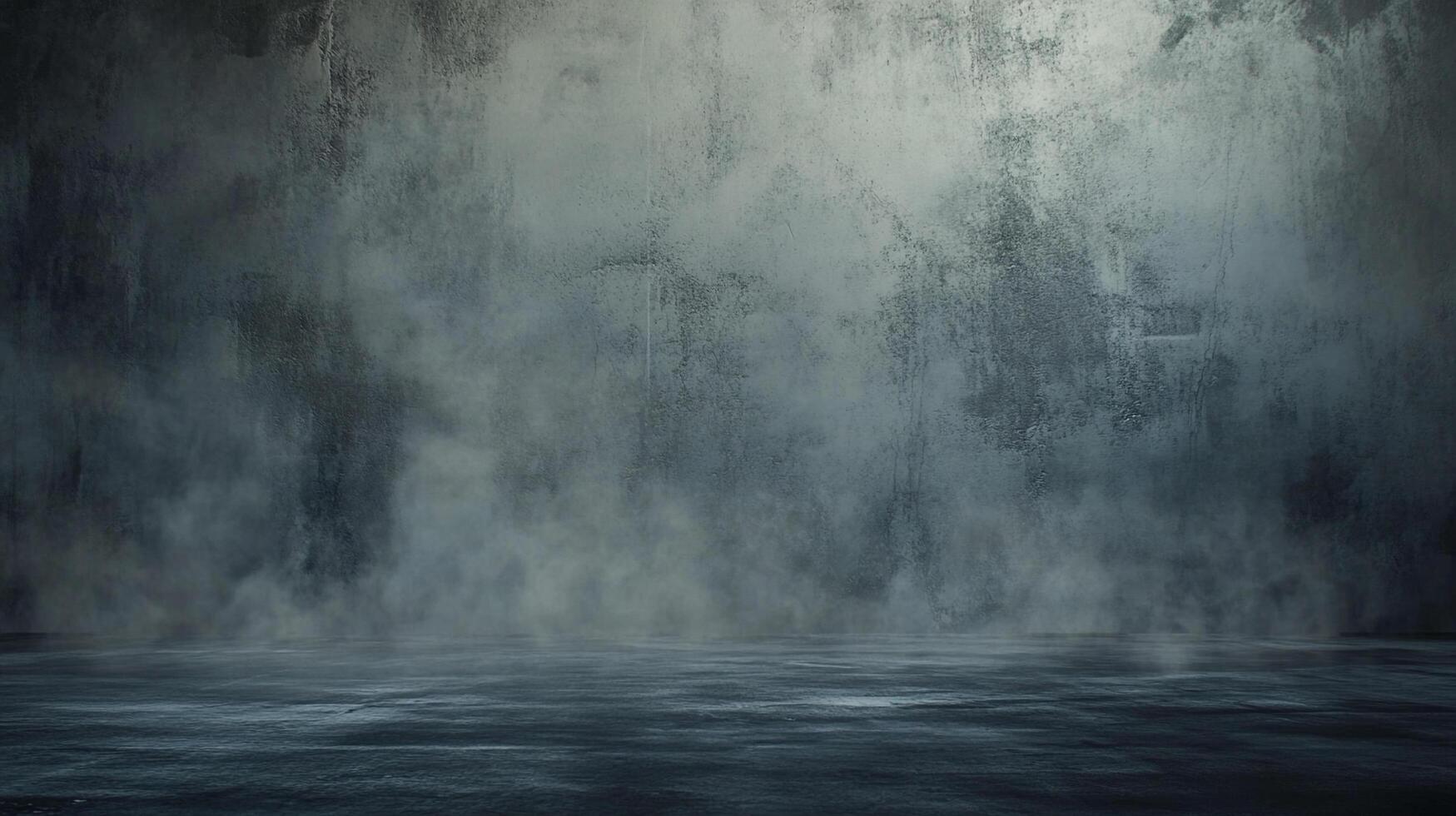 An atmospheric interior scene, featuring a textured wall fading into fog, creates a sense of mystery and depth with moody lighting. photo
