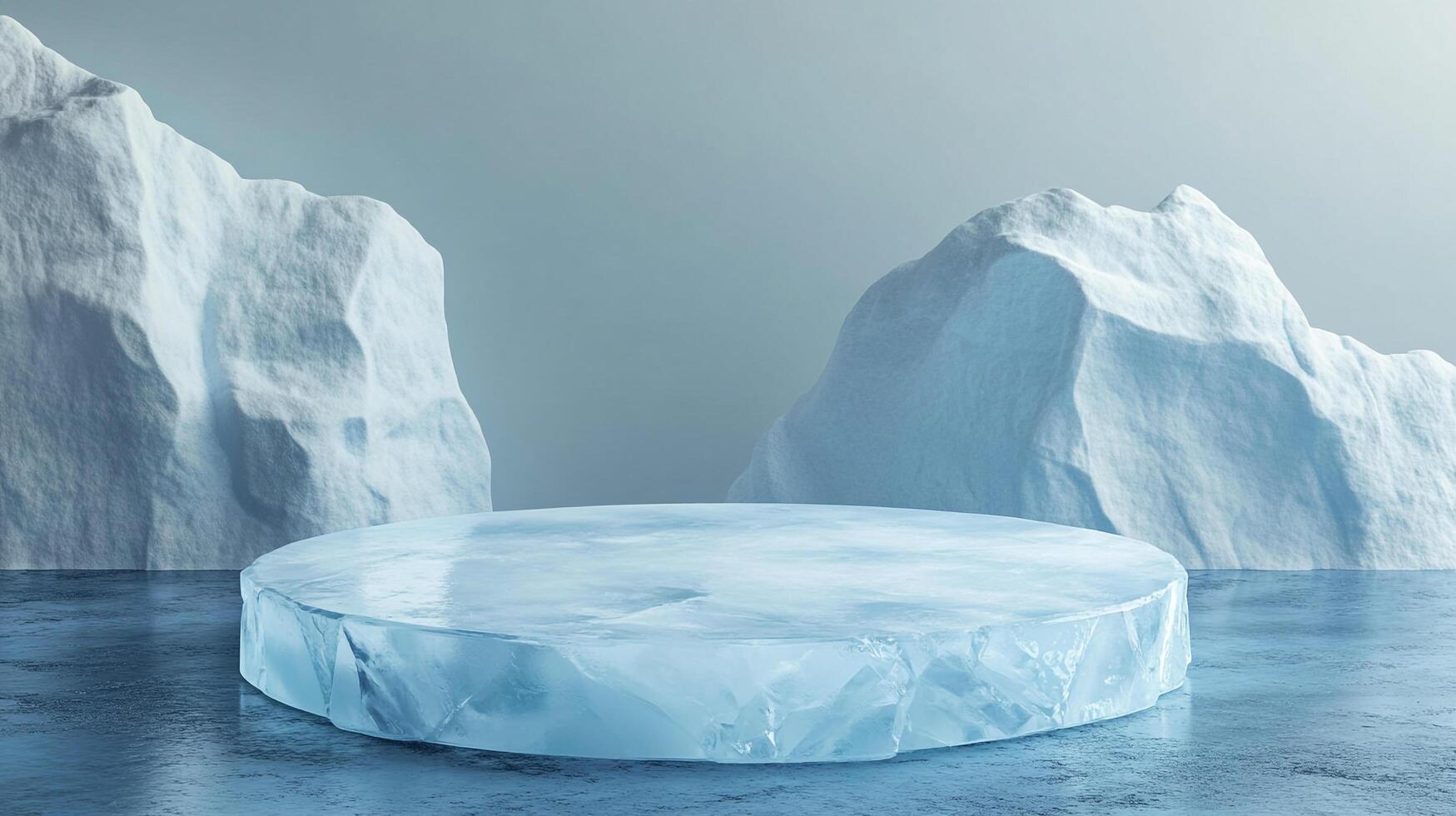 Icy platform display for product presentations. Perfect for showcasing items with a cool, clean aesthetic. Crisp and refreshing design. photo