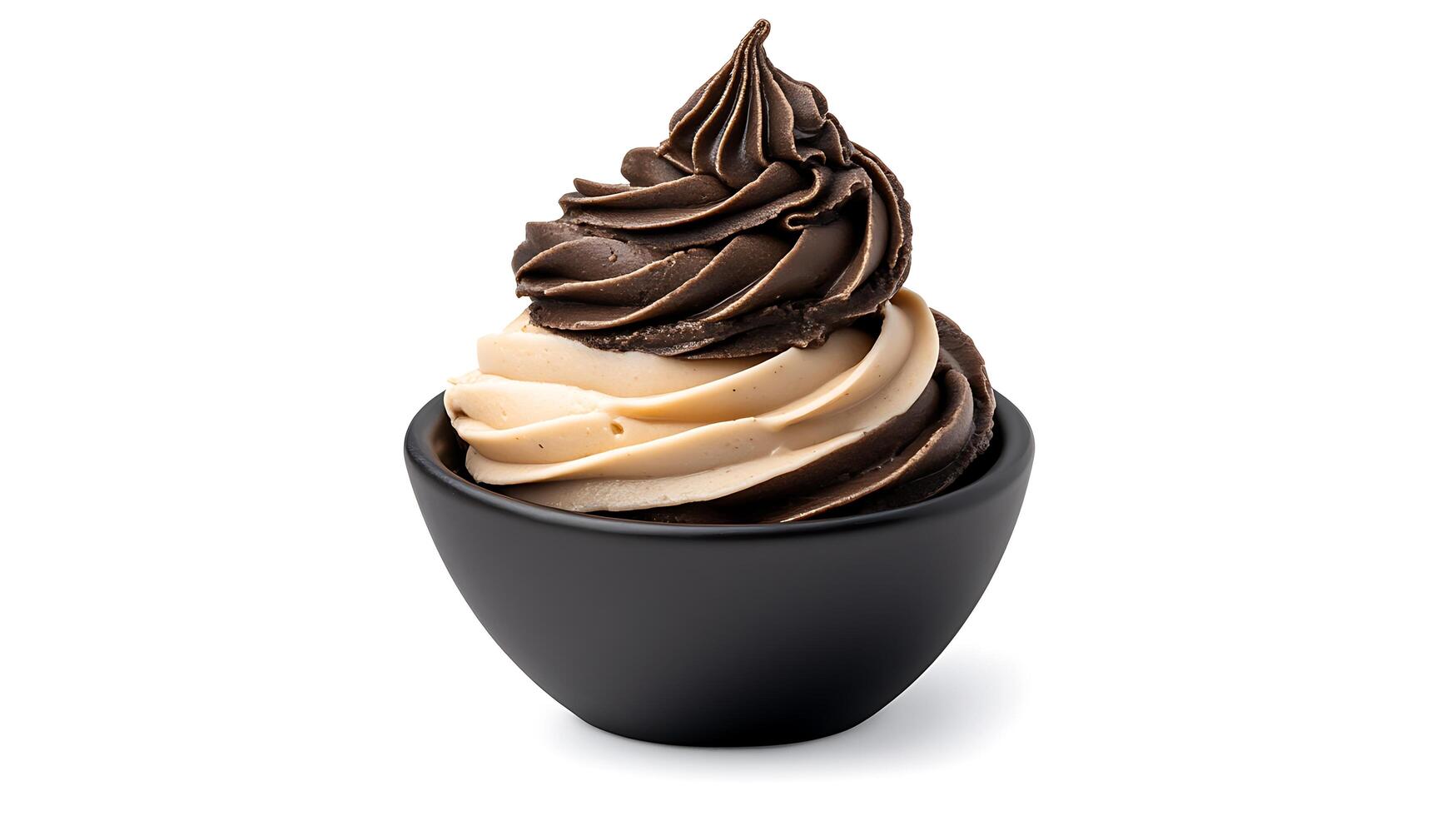 Chocolate ice cream in a black bowl photo