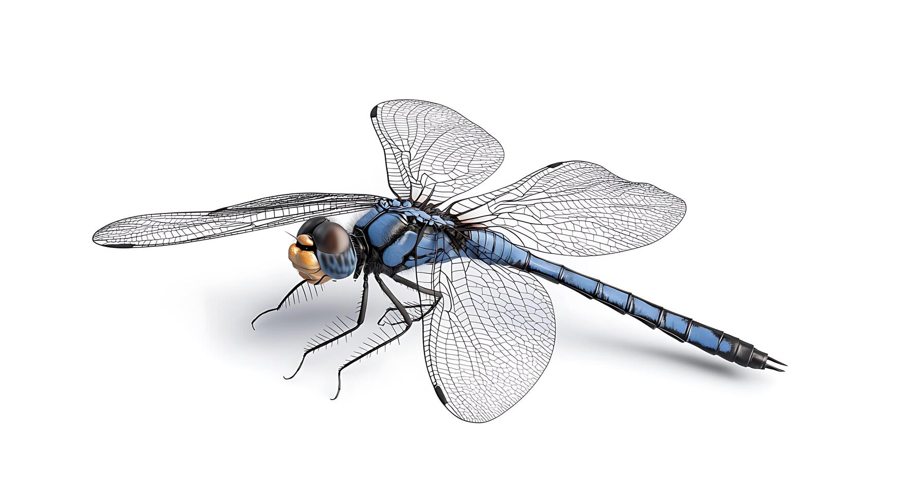 A blue dragonfly on a white background photo