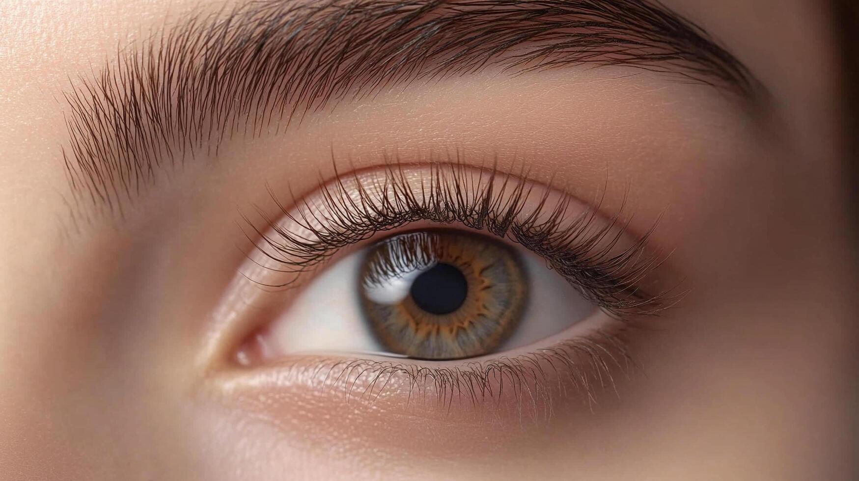 Close up of a human eye displaying intricate details of the iris, eyelashes, and brow. Perfect for beauty and health-related projects. photo