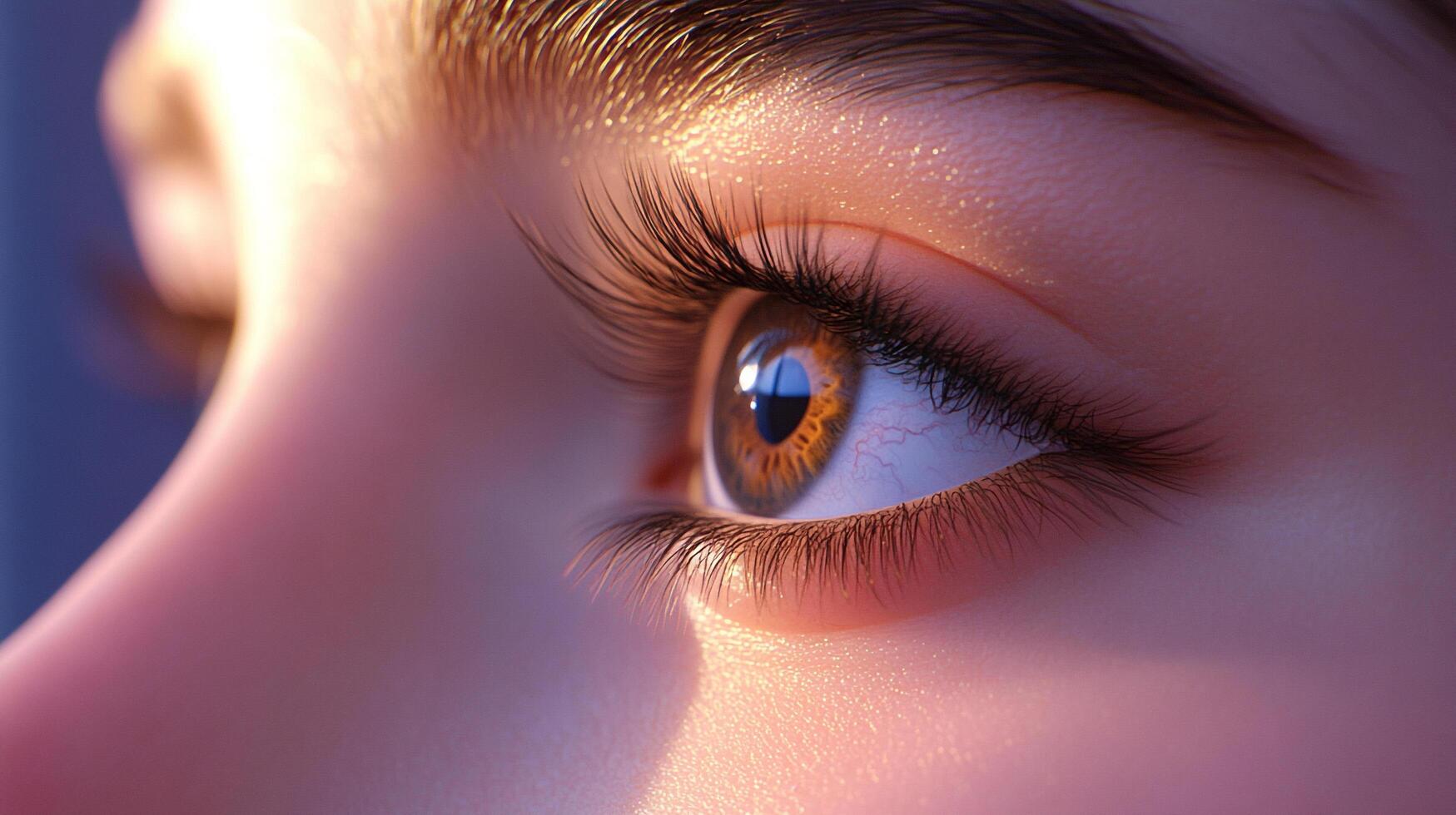 A detailed close-up of a brown eye with long lashes, capturing light and intricate details for visual clarity and emphasis. photo