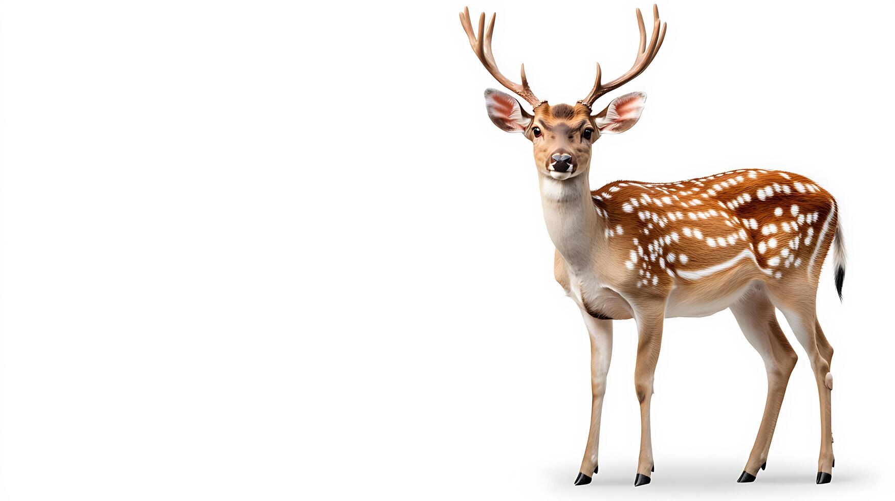 A deer is standing in front of a white background photo