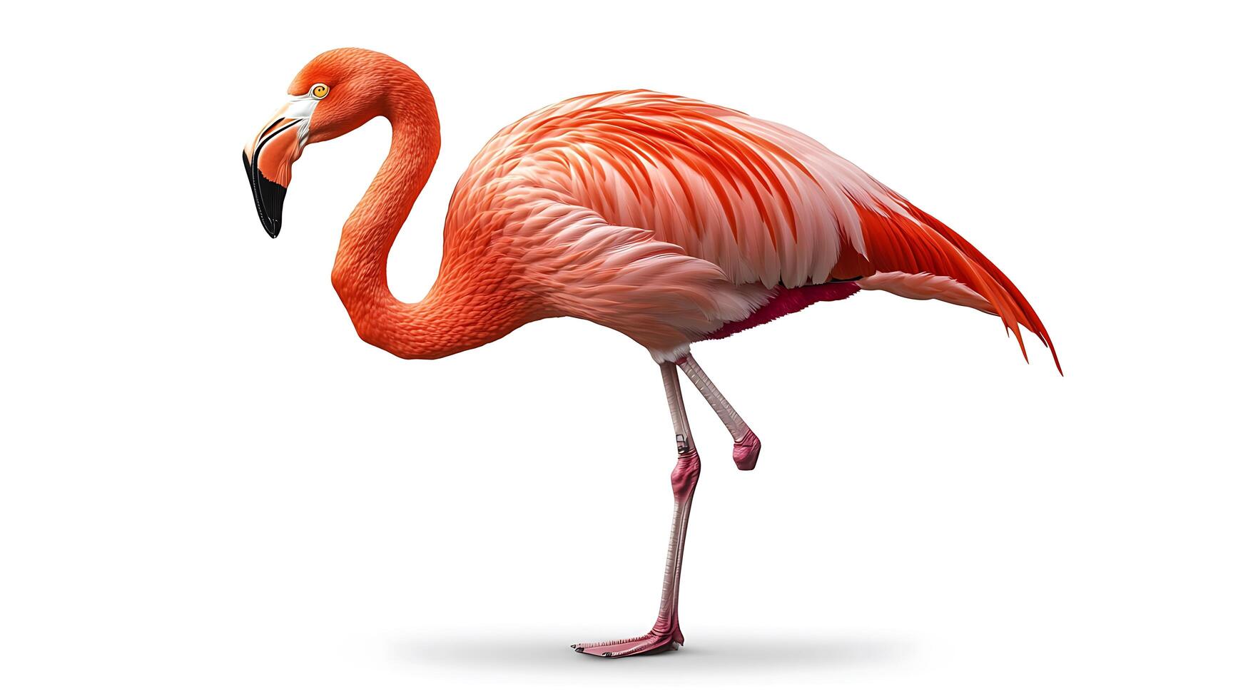 A pink flamingo standing on its hind legs photo