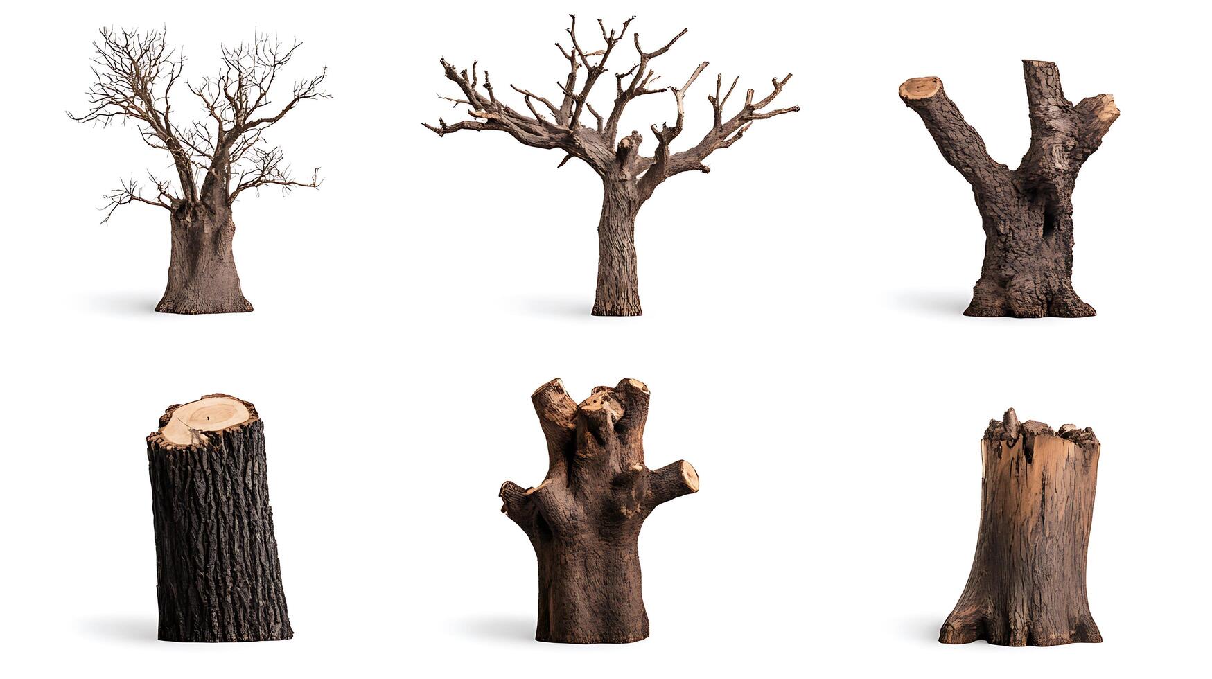 A set of different types of dead trees photo