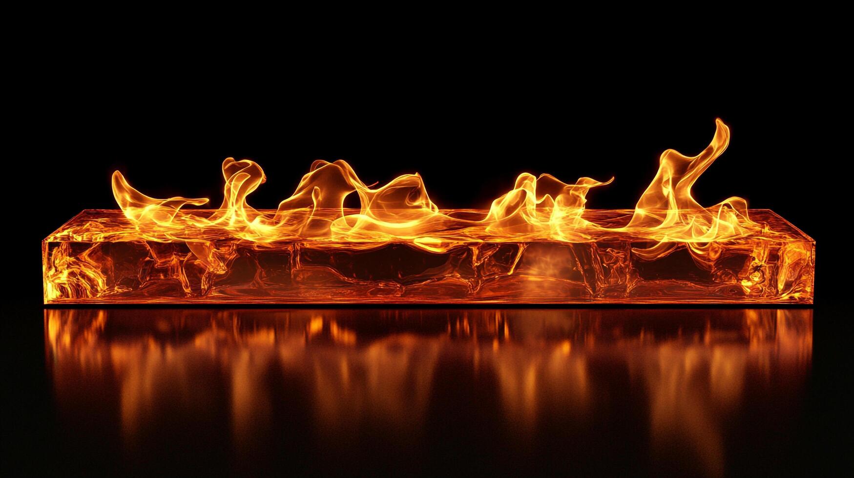 Fiery glow emanating from a sleek, reflective block, creating a dramatic contrast against the dark background. photo