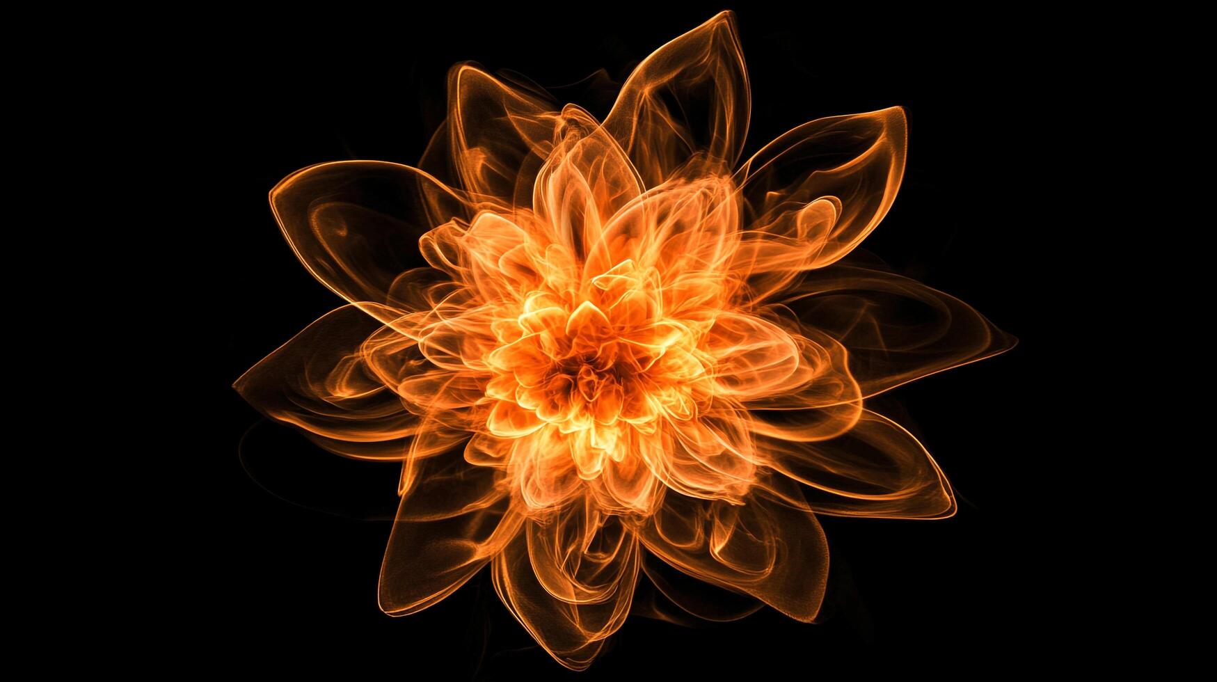 An abstract floral composition in orange against a black background, radiating warmth and intricate design in its layered petals. photo