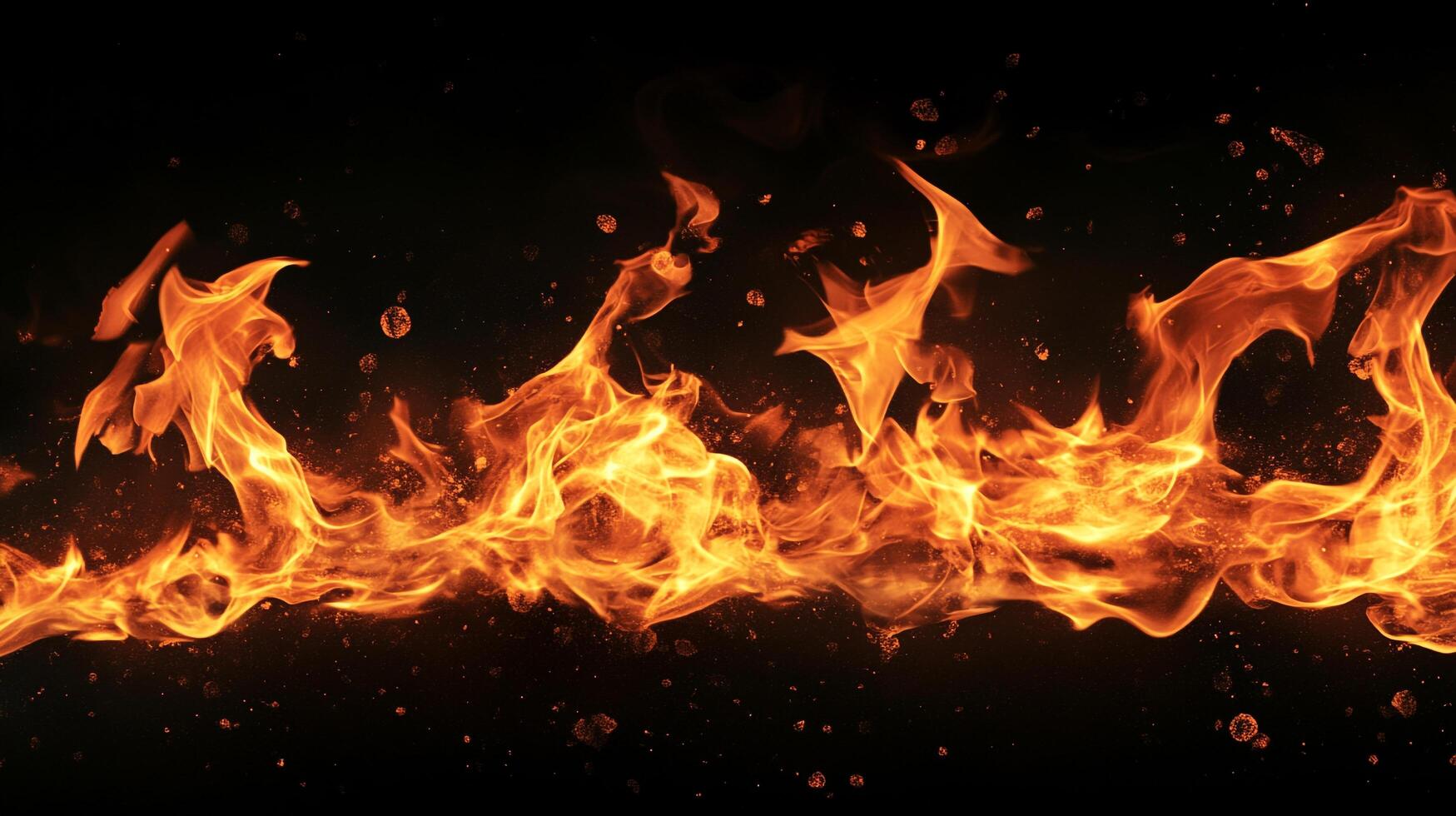 Vibrant flames dance in the darkness, a fiery spectacle. Bold colors and sharp shapes capture energy of heat with glowing sparks. photo