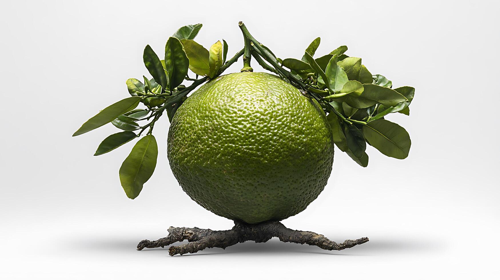 A lime with leaves on it photo