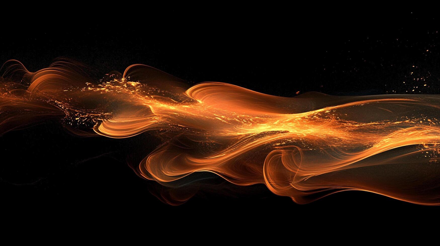 Swirling streaks of golden light paint a fiery abstract scene against a pitch-black background. Energy and motion captured visually. photo