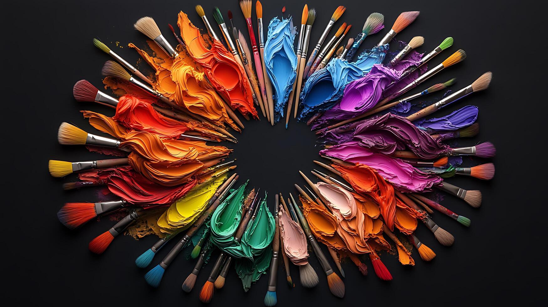 A circle of paint brushes arranged in a circle photo