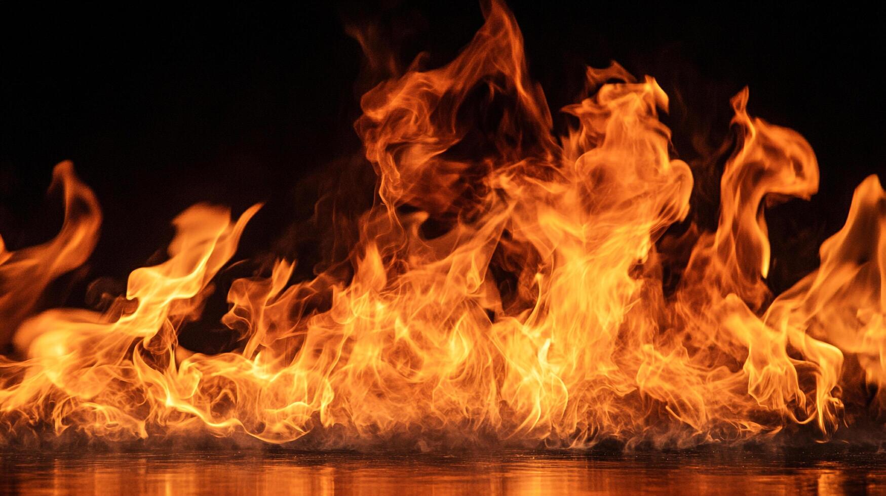Blazing inferno with vibrant orange flames dancing against a dark backdrop, creating a mesmerizing display of heat and energy. photo