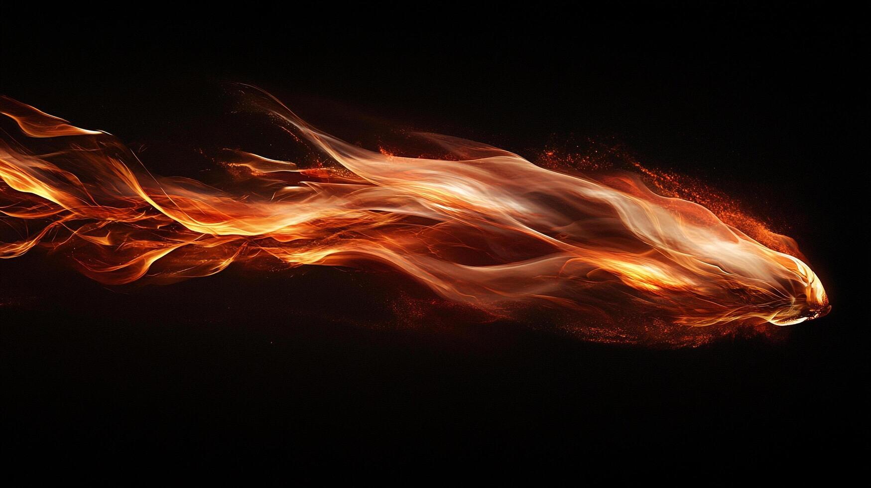 Blazing comet with a tail of fiery wisps streaks across the dark expanse, a spectacle of light and heat against the infinite canvas of space. photo