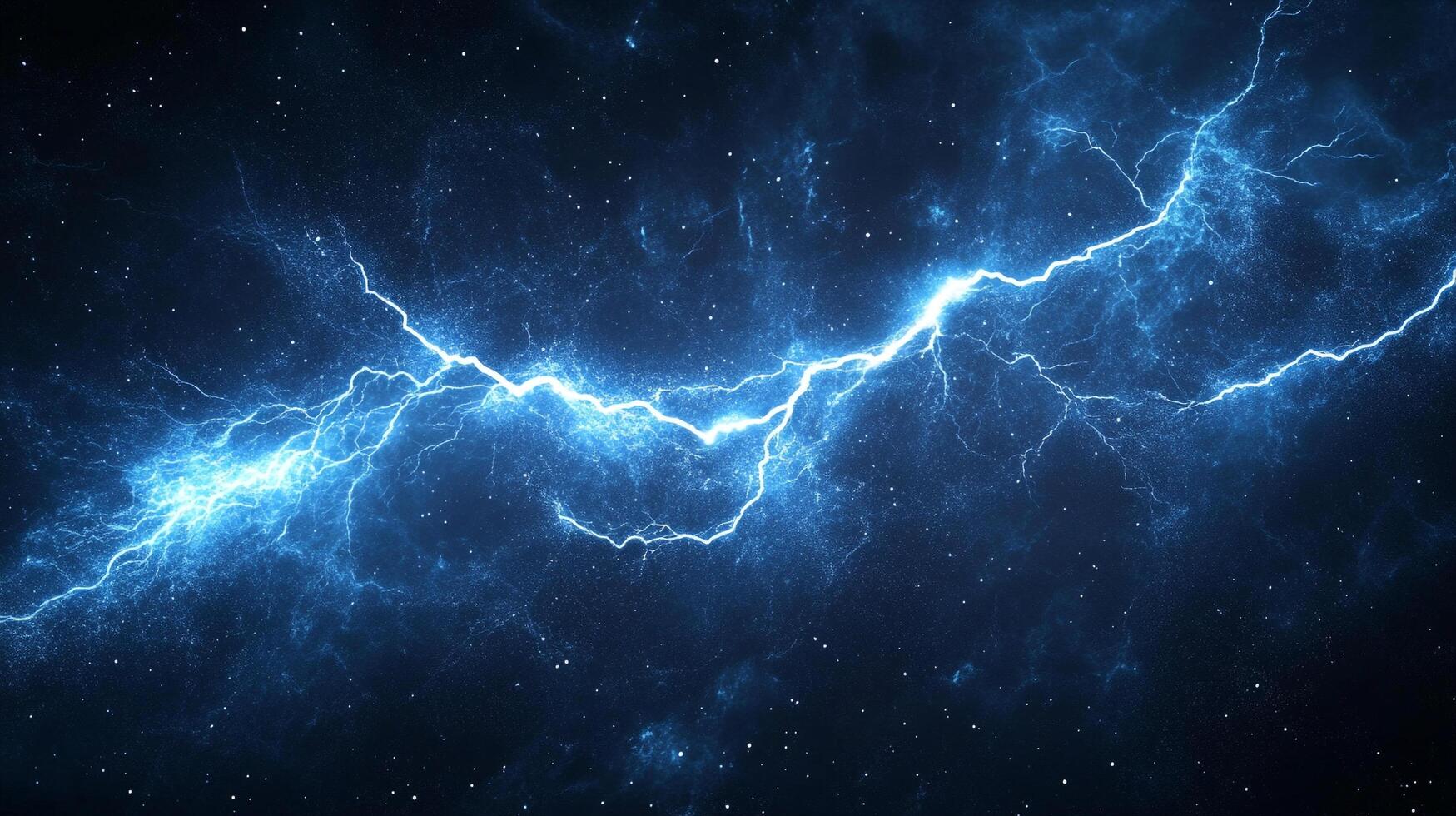 An electrifying blue lightning bolt surges across a starry night sky, showcasing nature's raw power and beauty. A visual spectacle of energy. photo