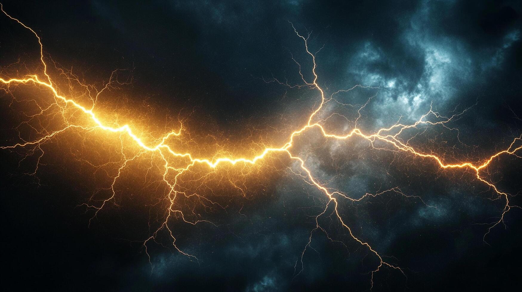 Dramatic sky featuring vibrant lightning strikes illuminating dark, ominous clouds. A powerful display of nature's raw energy. photo