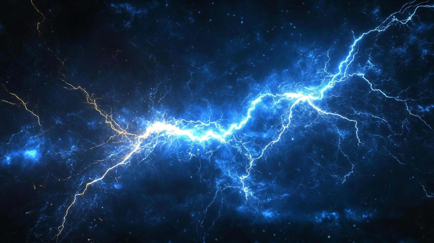 Dramatic celestial display of electric blue lightning streaking across the dark expanse, illuminating the night with its powerful energy. photo