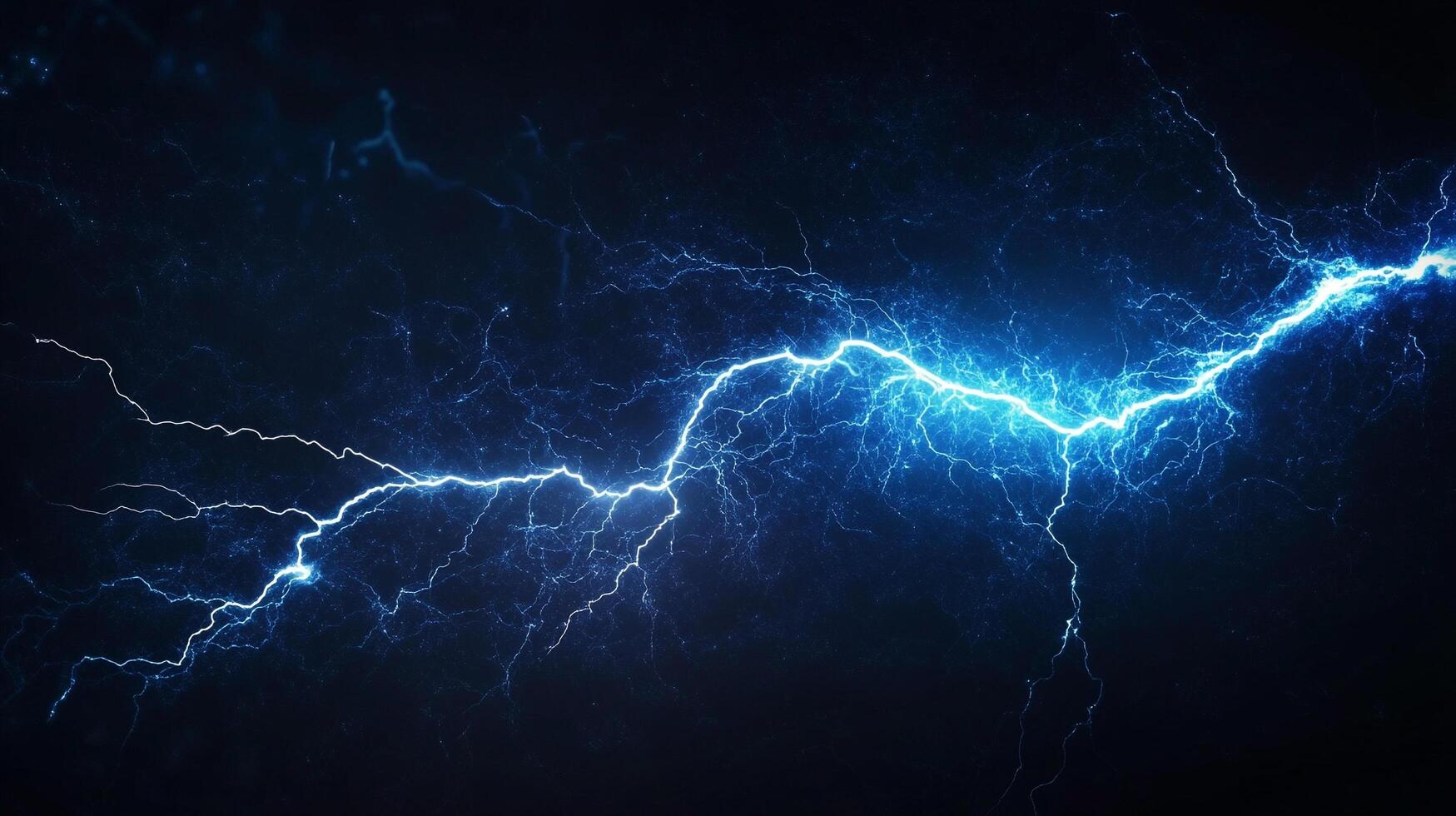 An electrifying spectacle unfolds as vibrant blue lightning streaks across the inky night, illuminating nature's raw power. photo