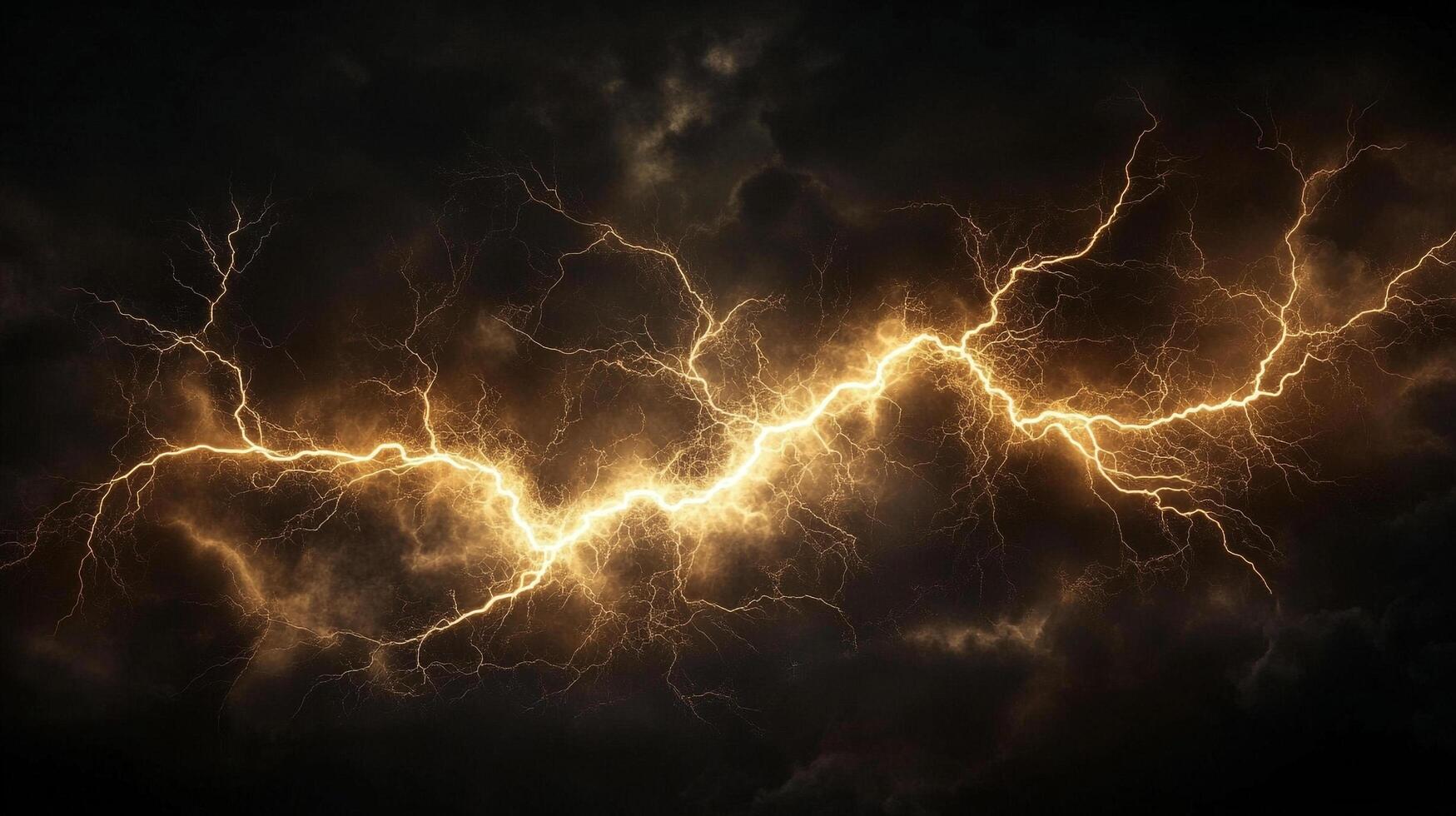 A captivating display of nature's power, illuminating a dark sky with vibrant yellow electrical sparks stretching horizontally. photo