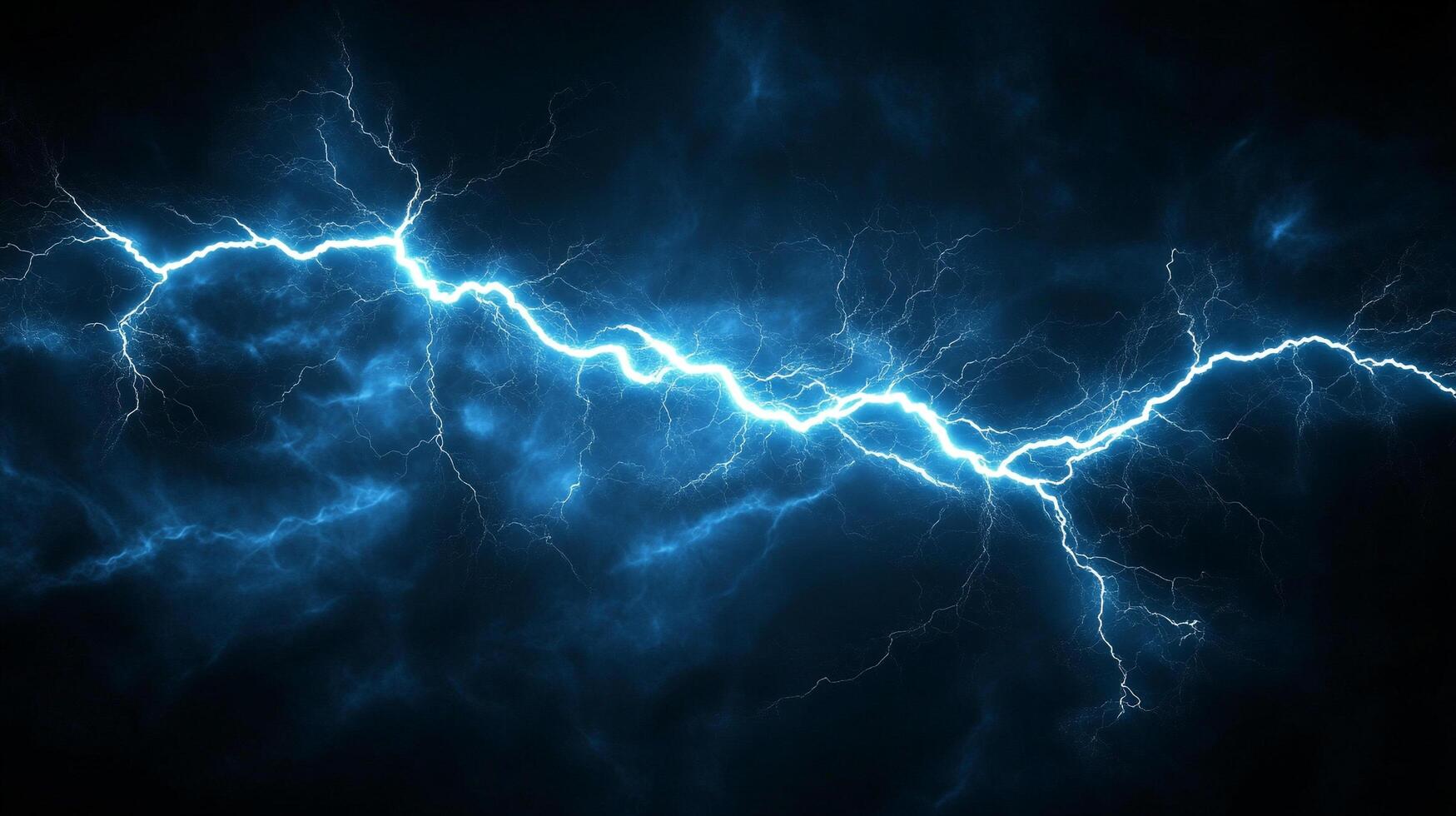Dynamic shot of brilliant blue lightning streaking across a dark, ominous sky, showcasing nature's power and intense atmospheric energy. photo