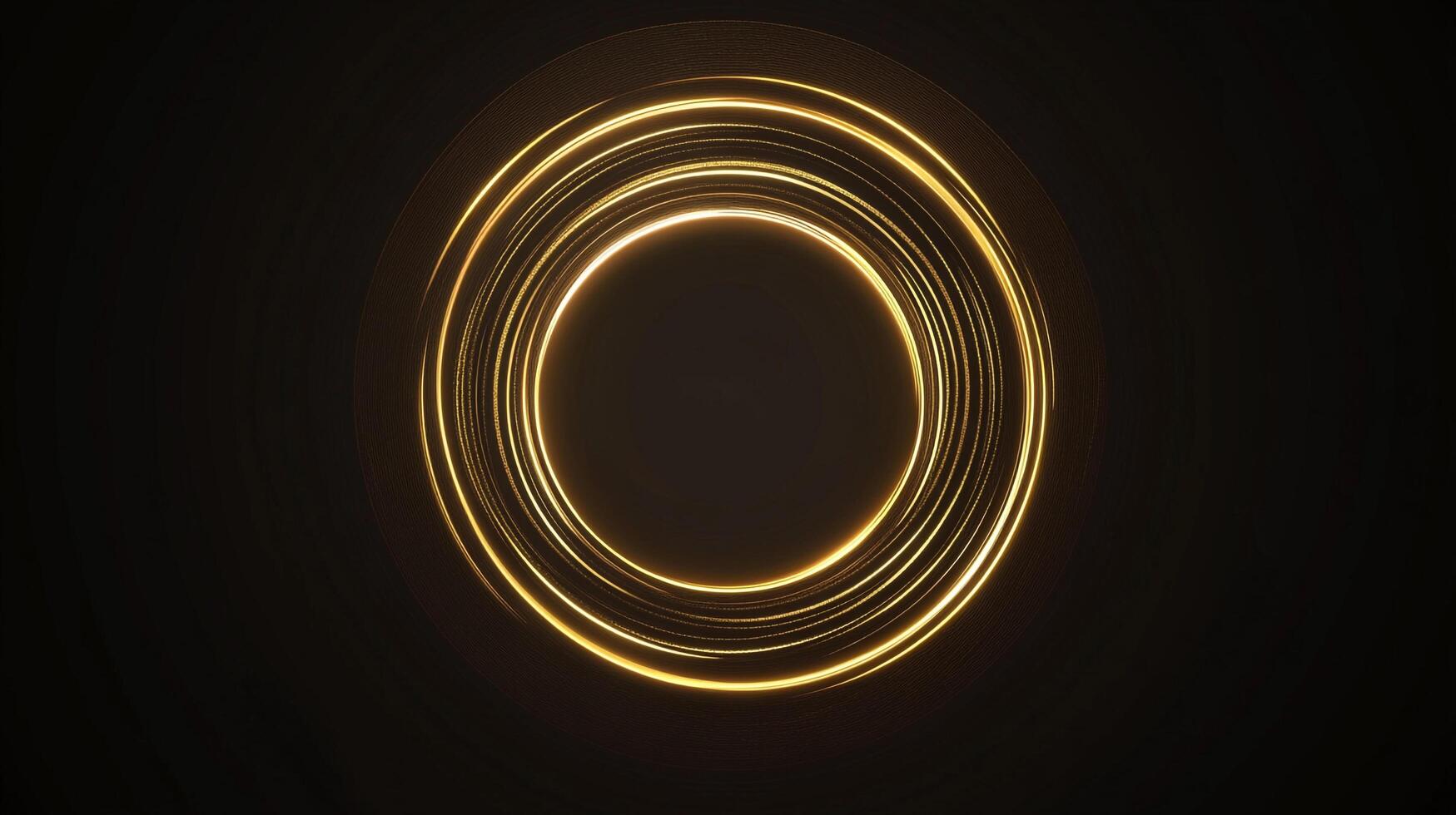 Abstract view of golden rings of light cascading around a circular core, creating visual depth with sharp contrasts and elegant illumination. photo