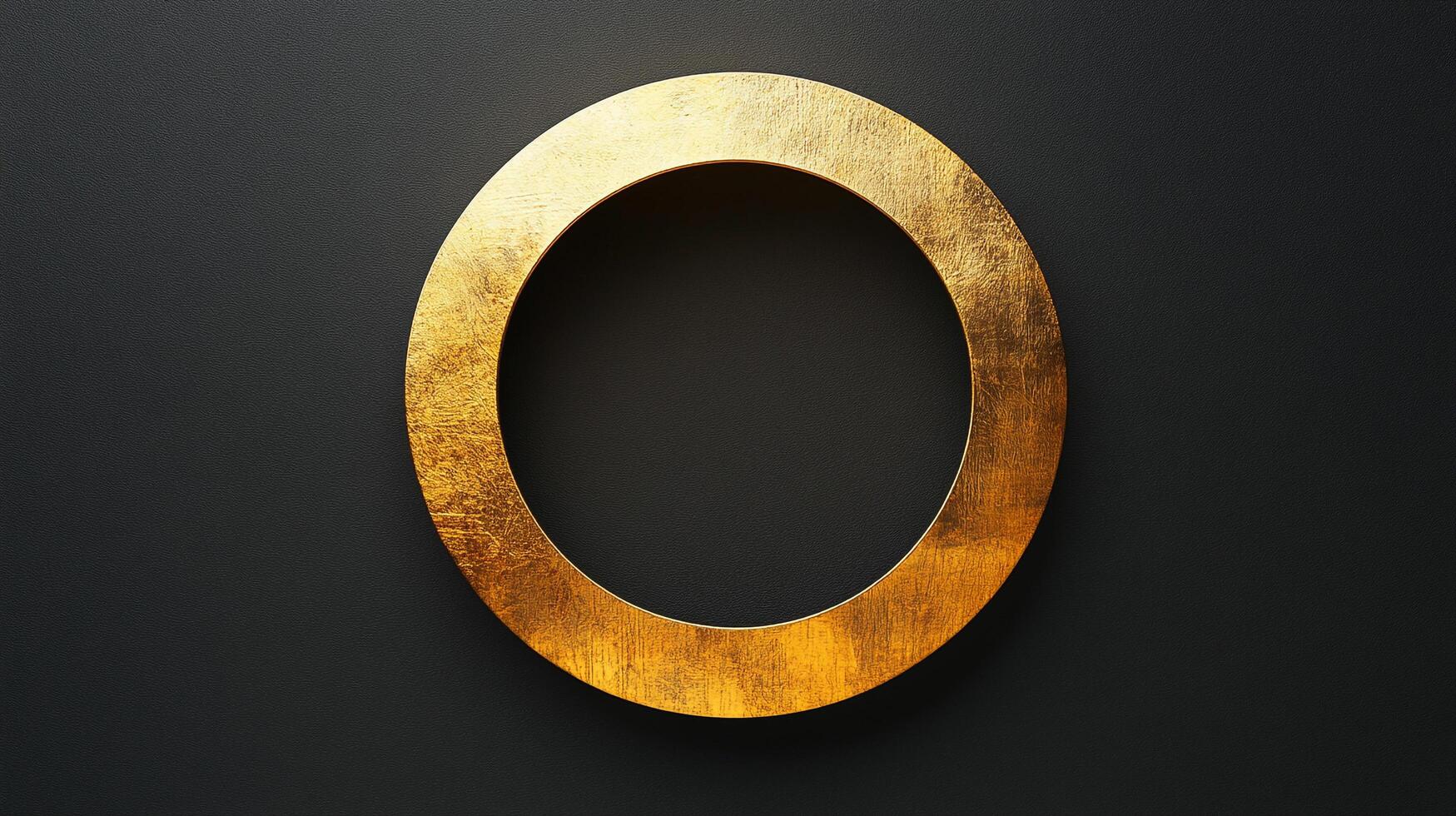 A golden circle contrasts a dark background. This is a minimalist, yet luxurious image evoking simplicity and elegance. Great as a design element. photo
