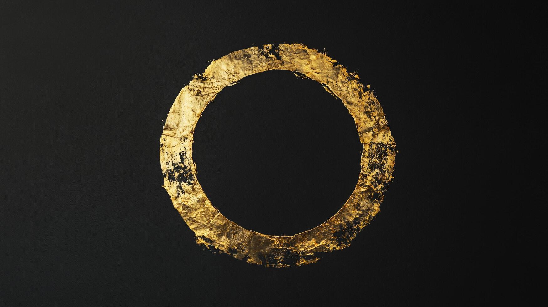 Abstract minimalist design with golden ring set against a dark background, evoking modern art and design sensibilities. Timeless shape. photo