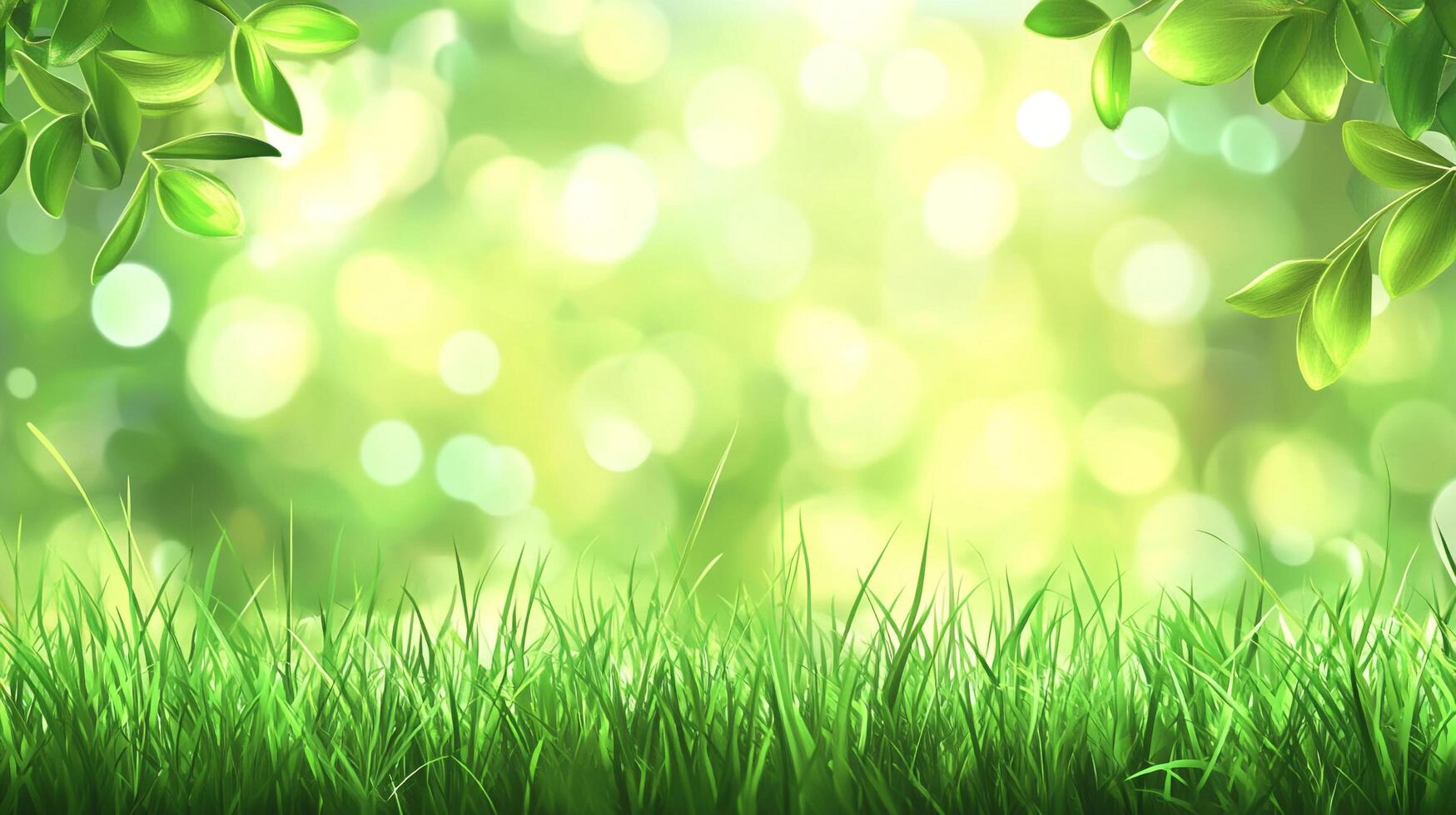 Lush greenery and bokeh lights create a vibrant, dreamlike landscape, capturing the essence of nature's tranquility and charm. photo