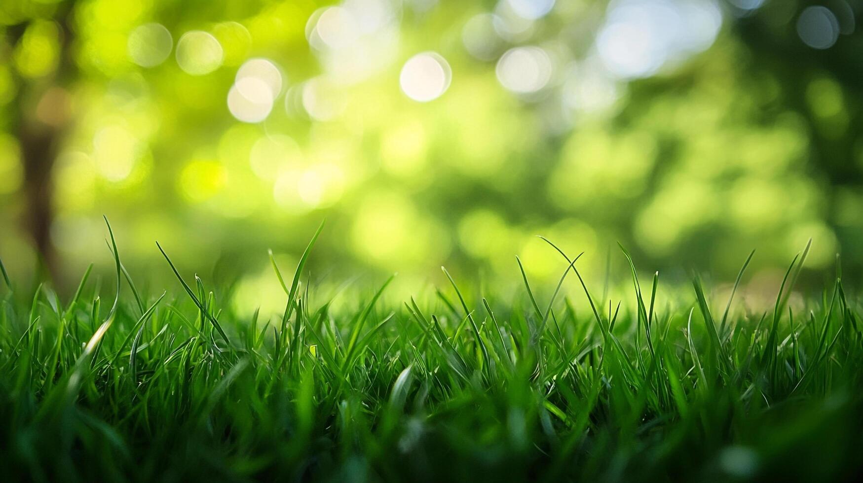 Lush green grass blades reach towards a bright, sunny bokeh background, a symbol of nature's vibrancy and growth. photo