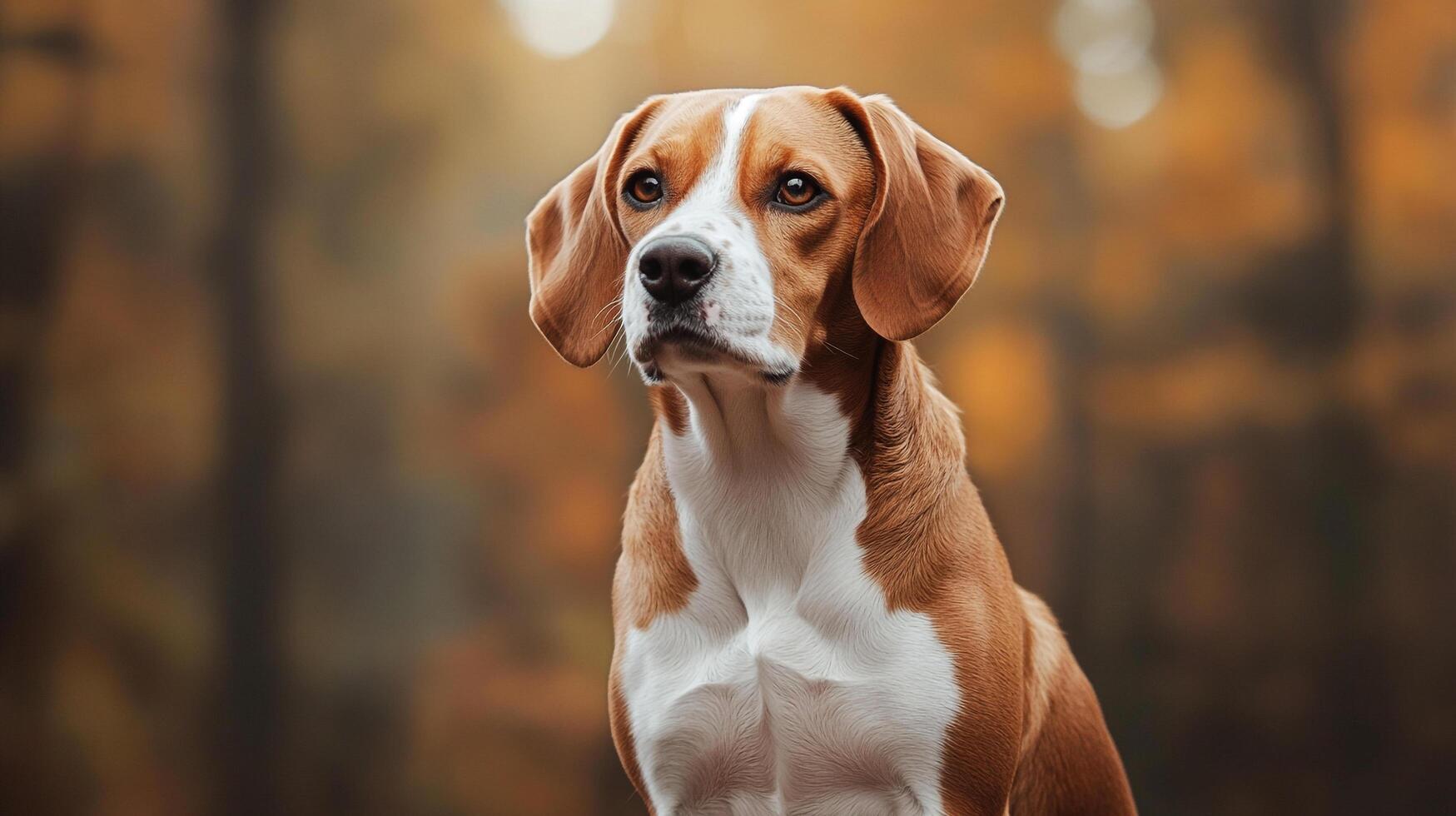Majestic hound dog with a noble expression poses in front of a blurred autumn backdrop, radiating quiet confidence and charm. photo